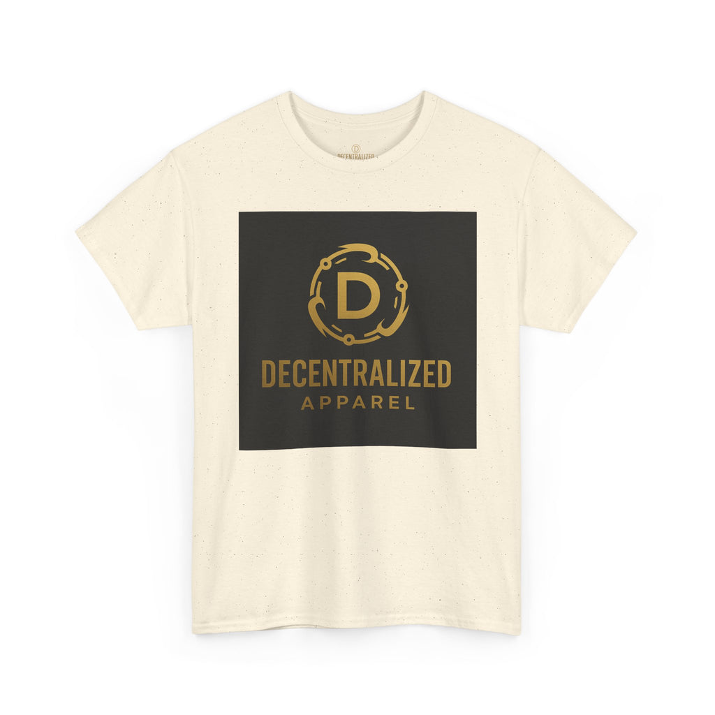 Decentralized Apparel Logo Tee — Gold Emblem Cotton T-Shirt