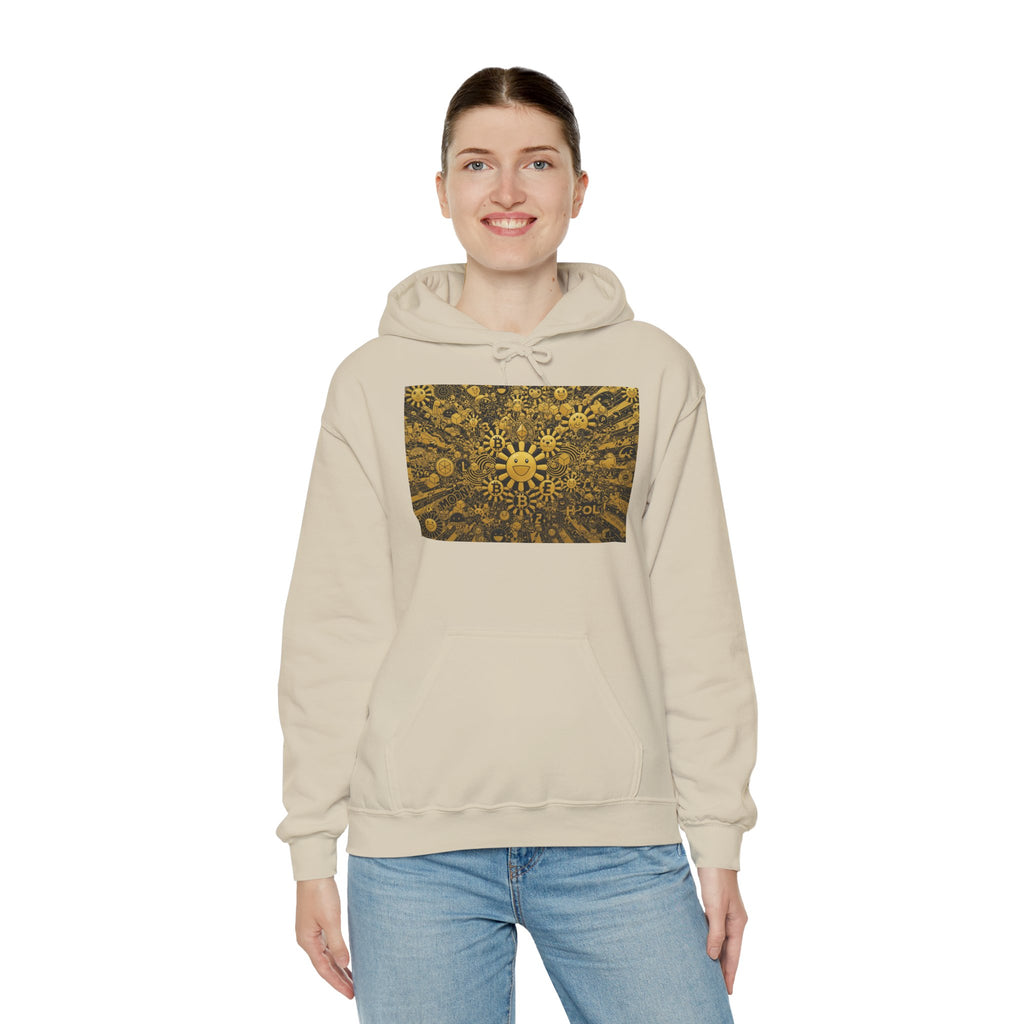 Solar Mandala Hoodie — Golden Sunburst Graphic Pullover
