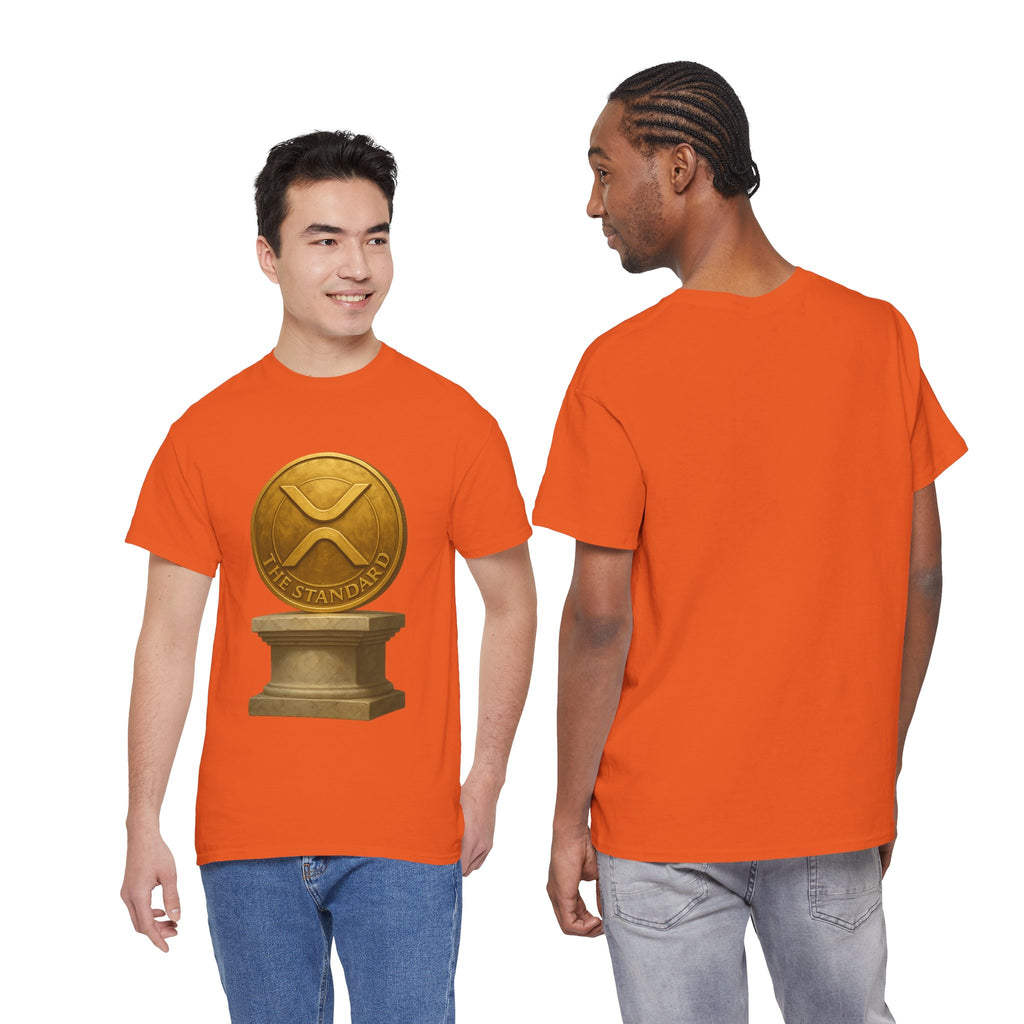 XRP Ledger Trophy T‑Shirt – Gold Ripple Coin on Pedestal Crypto Tee