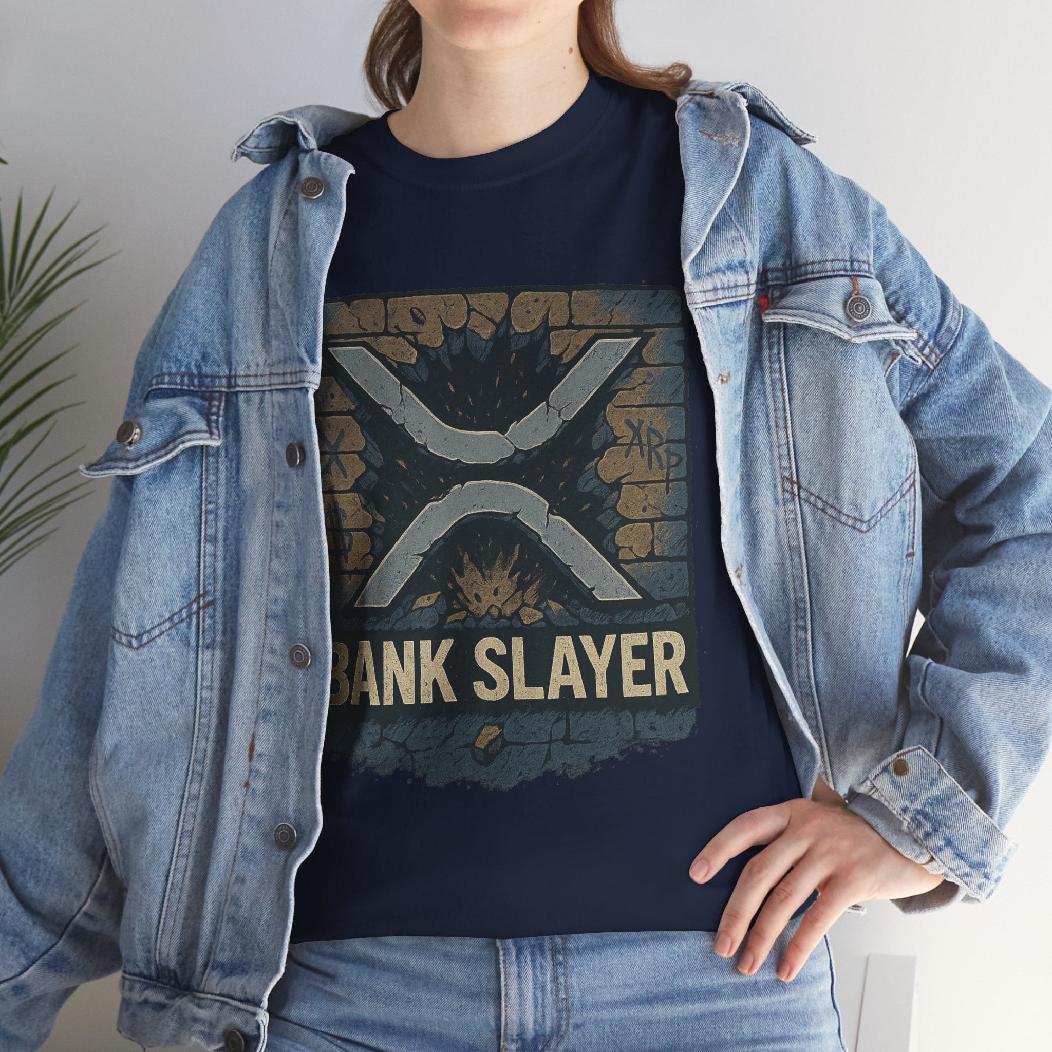 Bank Slayer T‑Shirt — Retro Grunge Crypto XRP Design