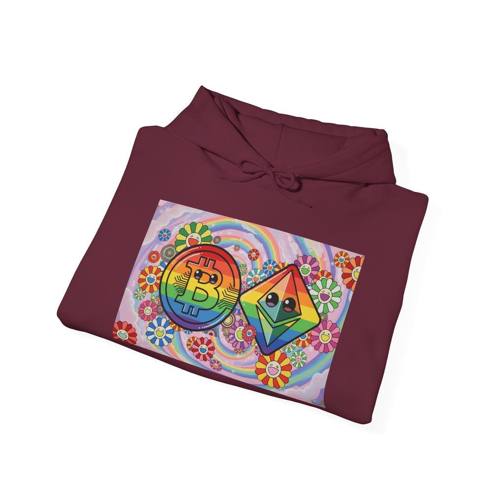 Crypto Flower Power Hoodie — Bitcoin & Ethereum Psychedelic Design