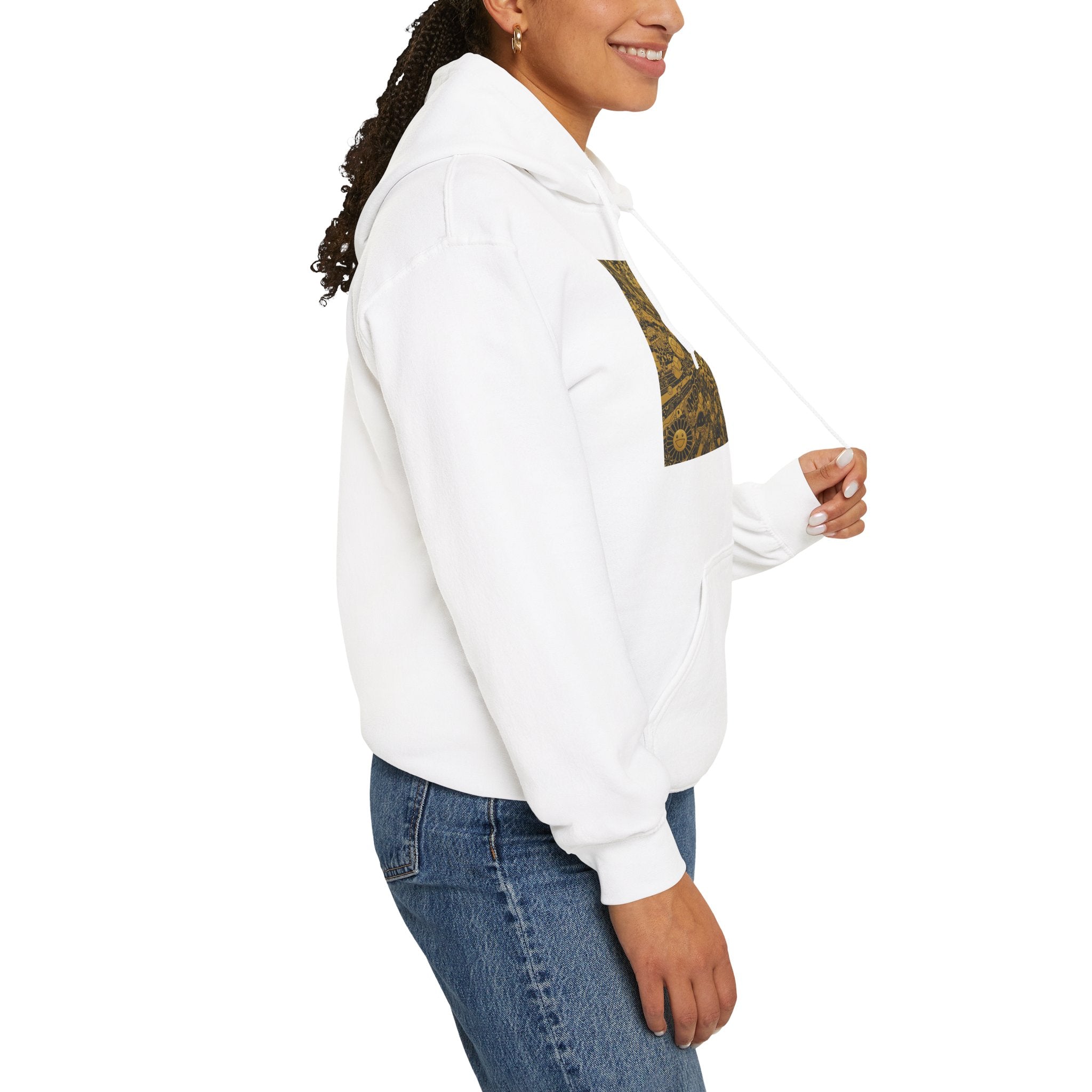 Solar Mandala Hoodie — Golden Sunburst Graphic Pullover
