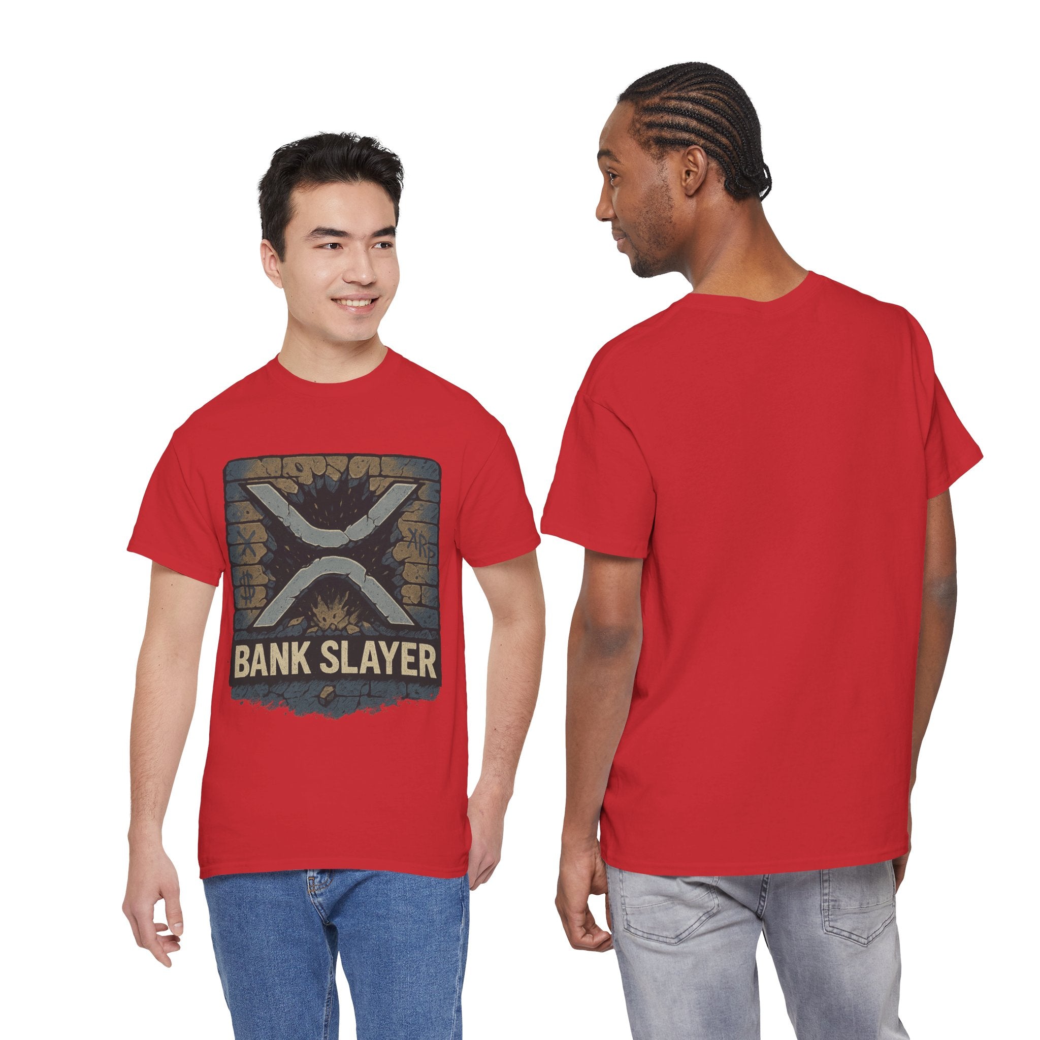Bank Slayer T‑Shirt — Retro Grunge Crypto XRP Design