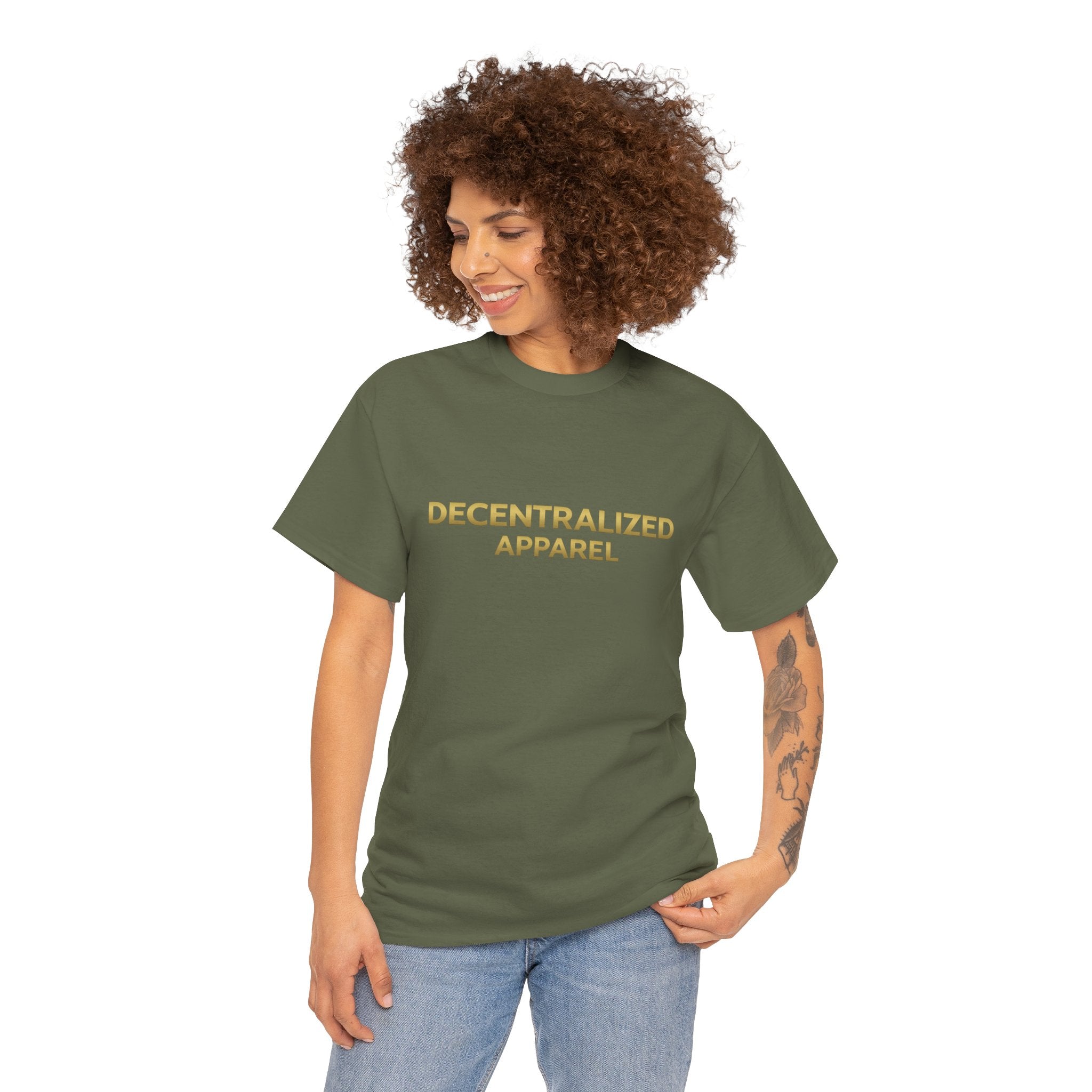 Decentralized Apparel T‑Shirt — Minimal Gold Logo Tee