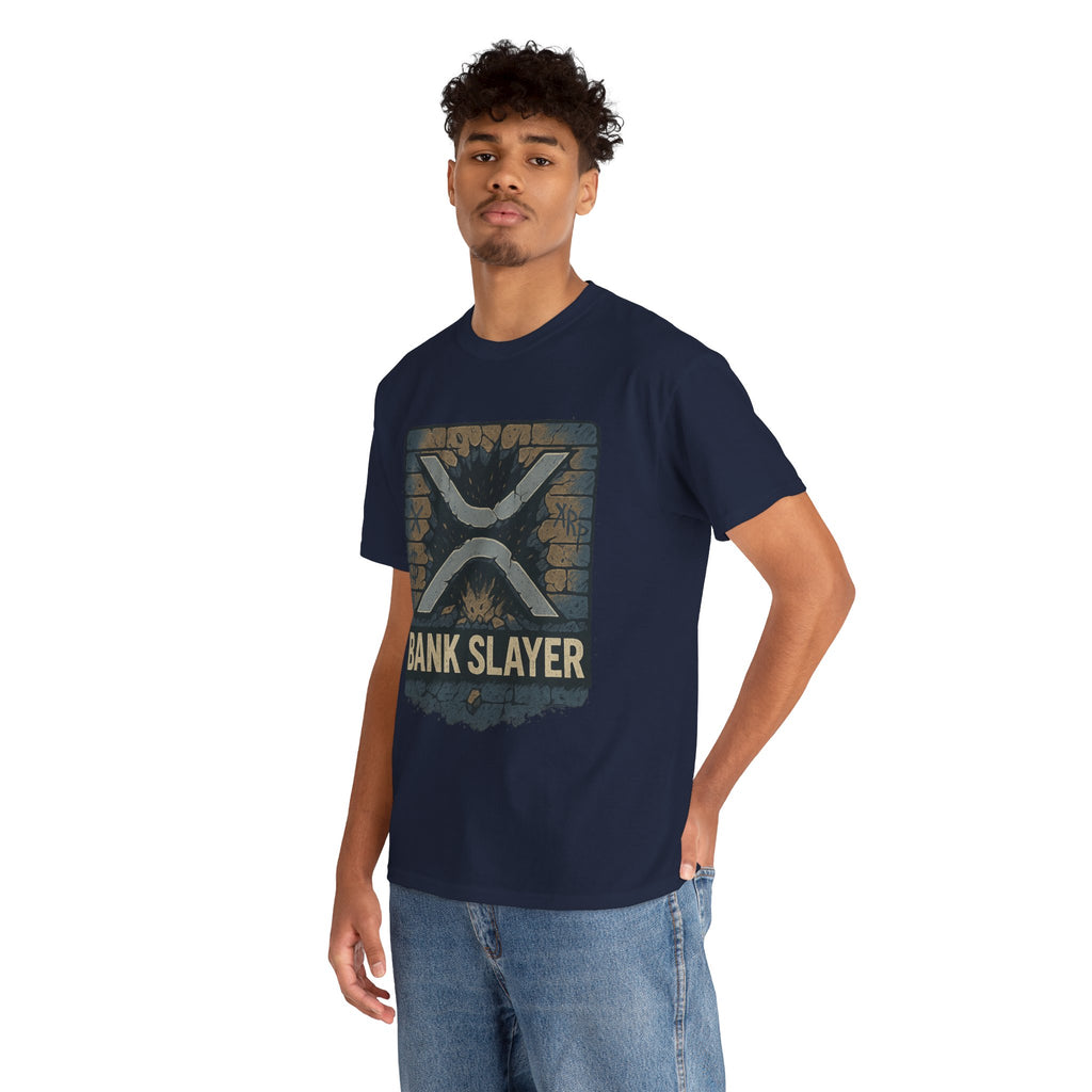Bank Slayer T‑Shirt — Retro Grunge Crypto XRP Design