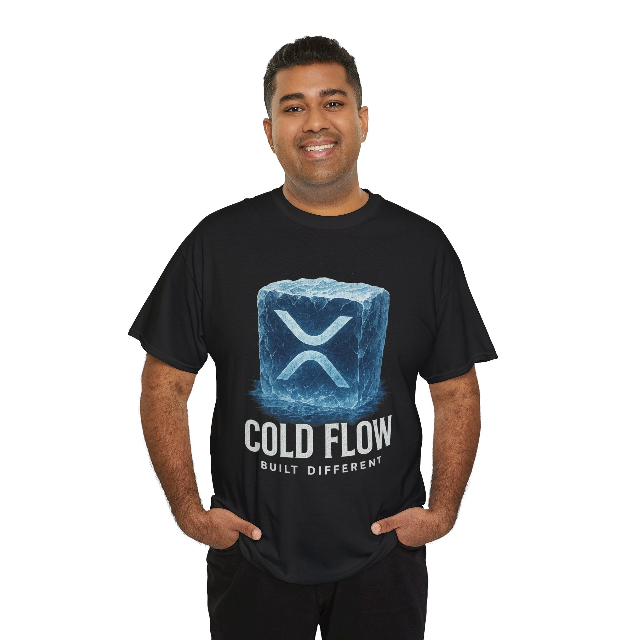 Cold Flow Ripple Logo T‑Shirt — 'Cold Flow: Built Different' Ice Cube Design