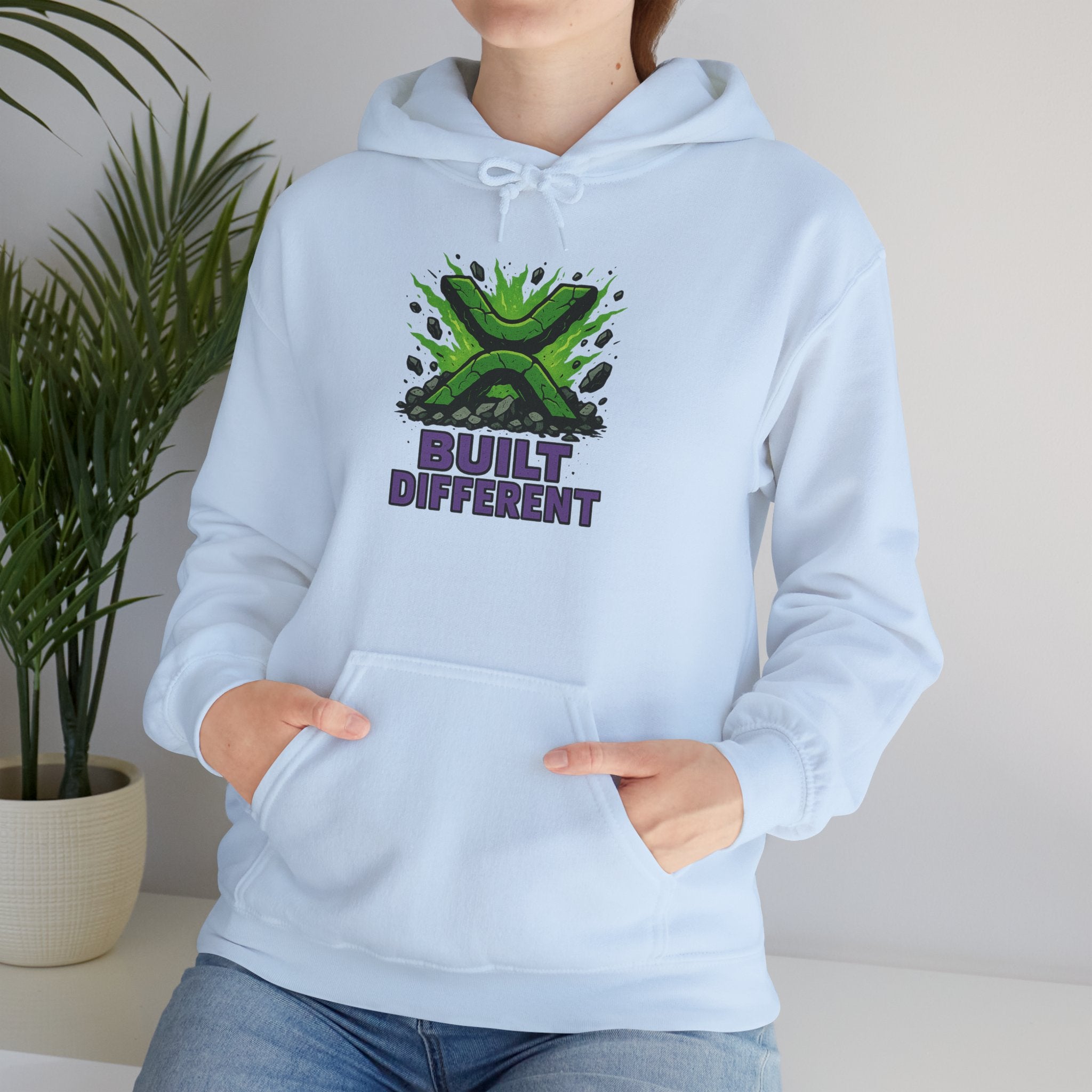Built Different Hoodie — Graphic Green X Logo Pullover