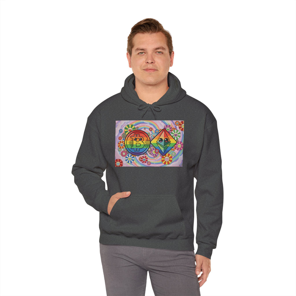 Crypto Flower Power Hoodie — Bitcoin & Ethereum Psychedelic Design