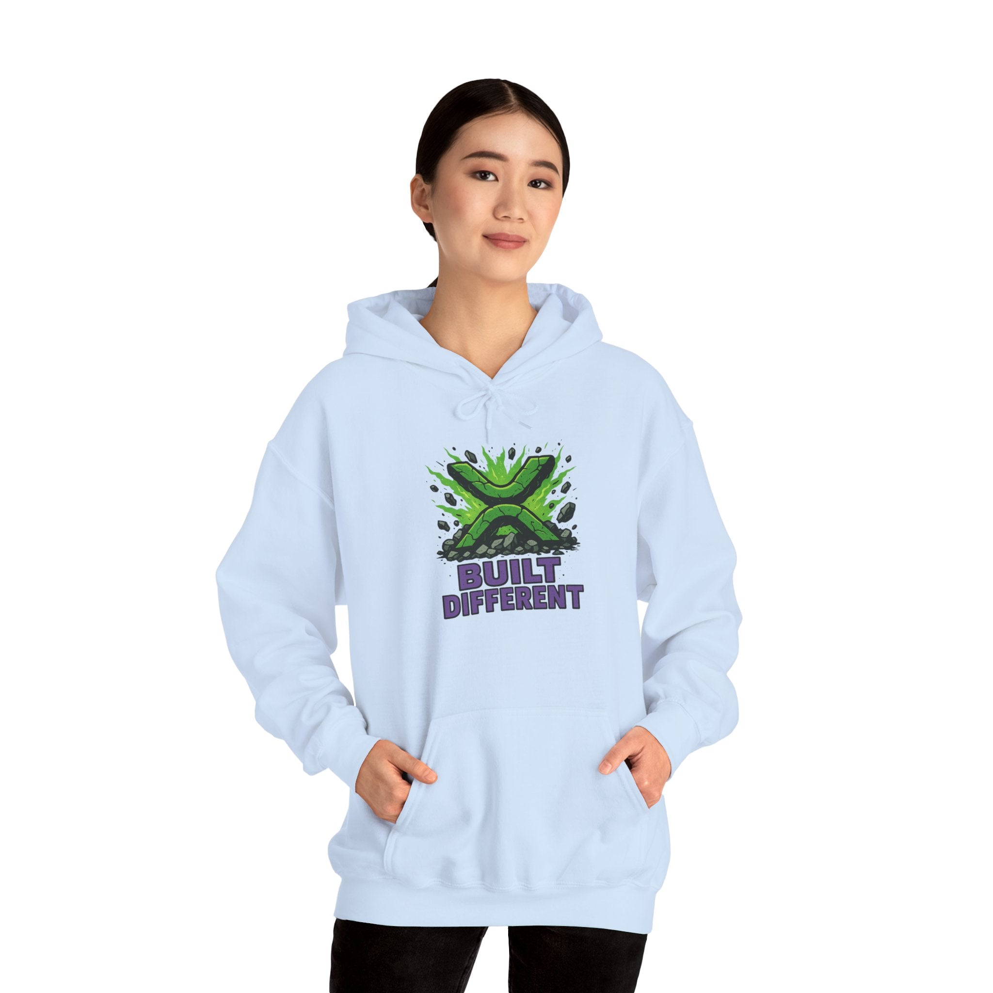 Built Different Hoodie — Graphic Green X Logo Pullover
