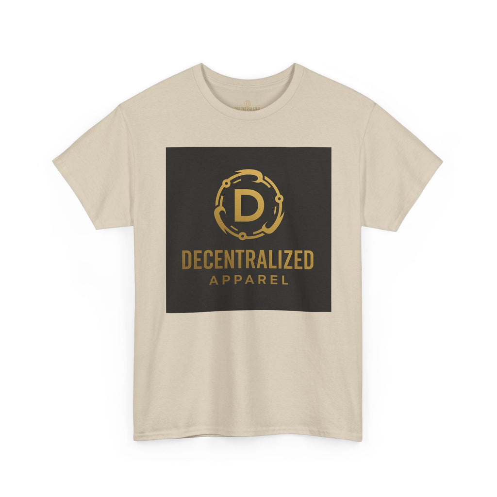 Decentralized Apparel Logo Tee — Gold Emblem Cotton T-Shirt