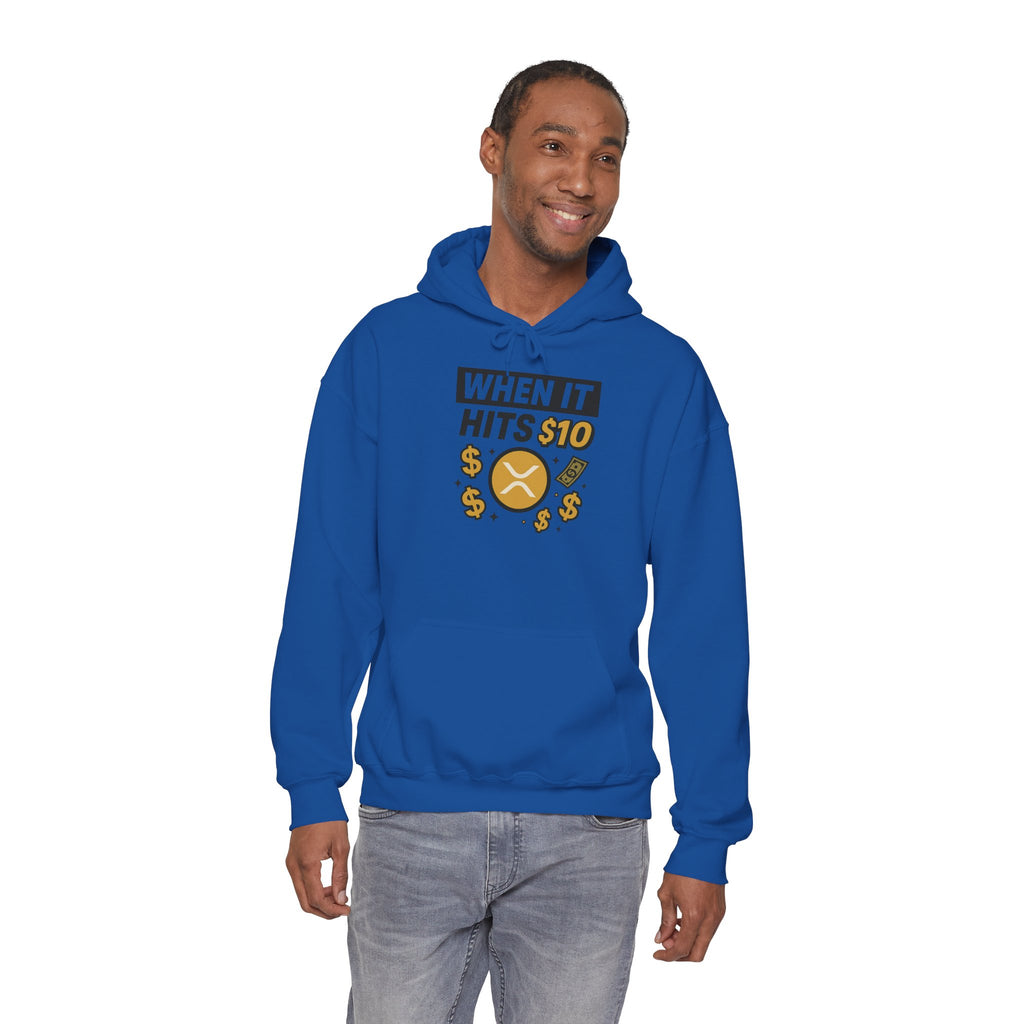 Crypto HODL Hoodie – "When It Hits 10" Funny XRP Coin Sweatshirt