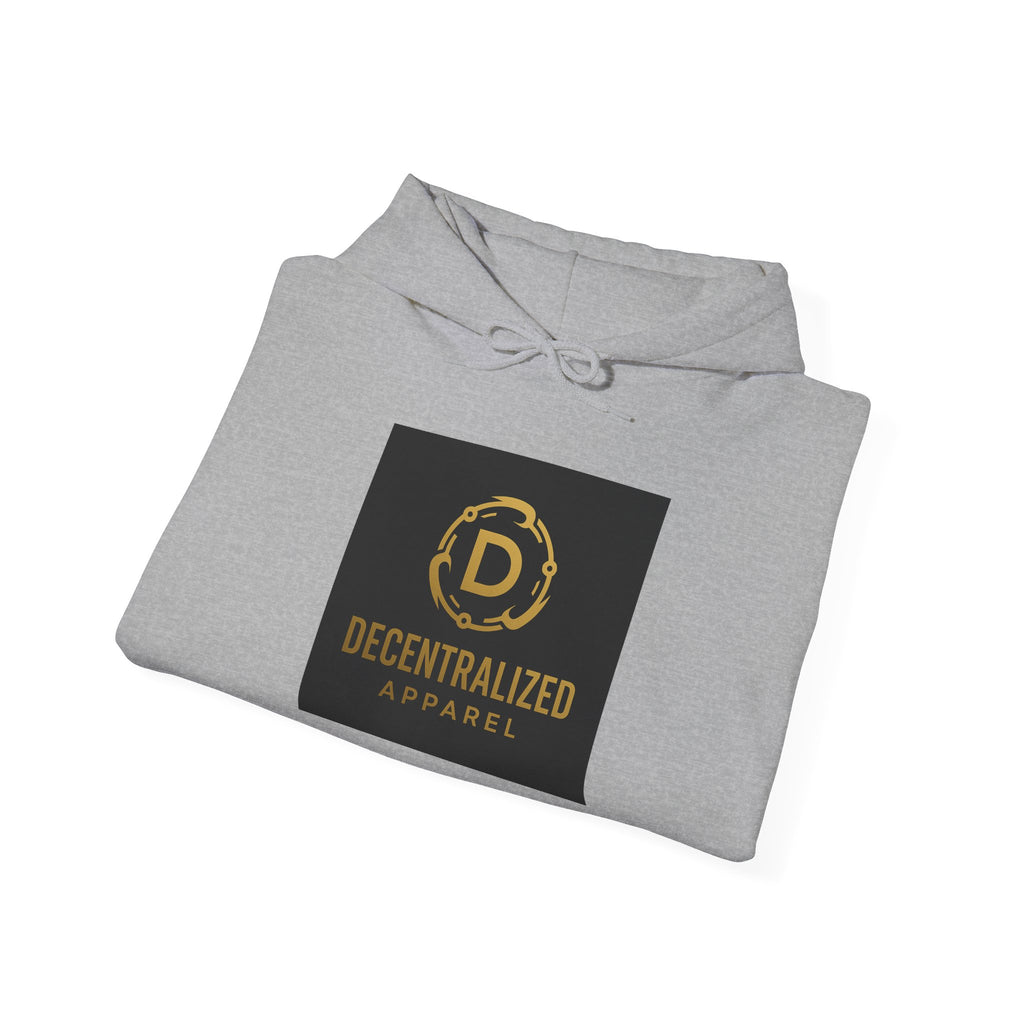 Decentralized Apparel Logo Hoodie – Gold Emblem Streetwear Sweatshirt