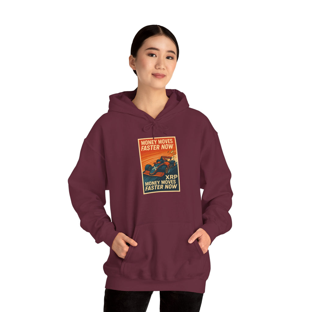 XRP 'Money Moves Faster Now' Hoodie – Crypto Retro Graphic Pullover