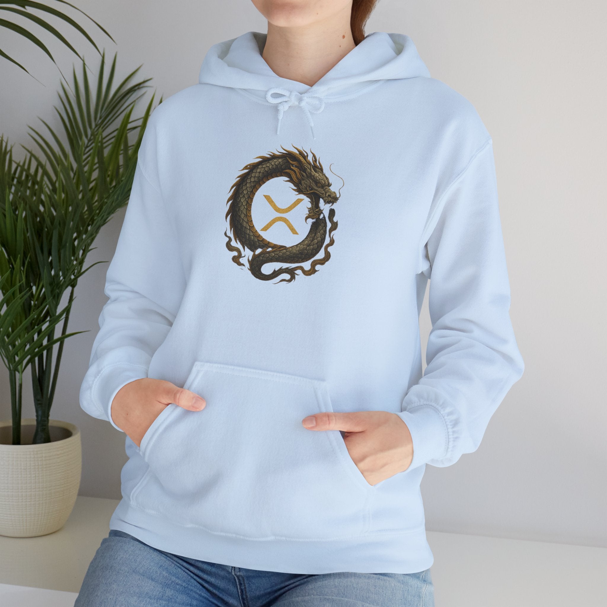 Dragon Ouroboros Hoodie with Ripple Rune — Mythic Symbol Pullover