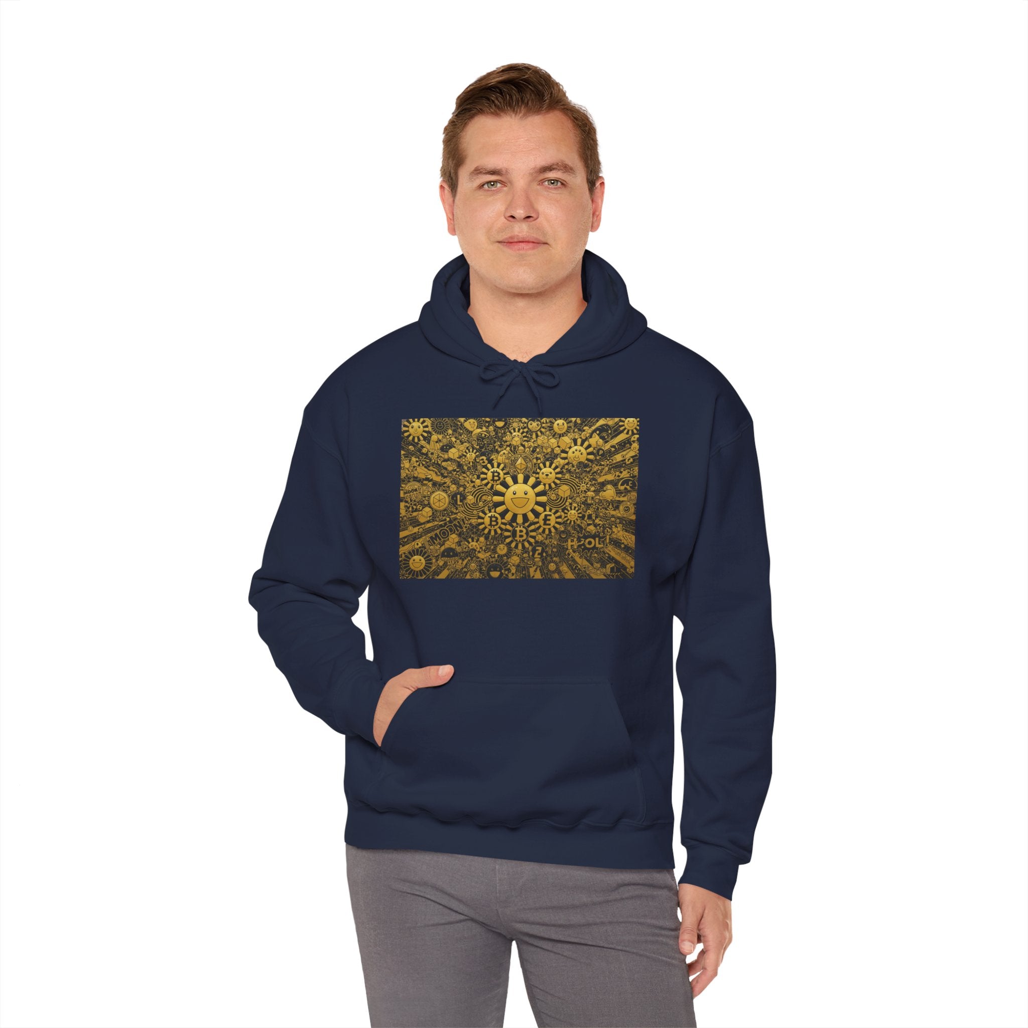 Solar Mandala Hoodie — Golden Sunburst Graphic Pullover