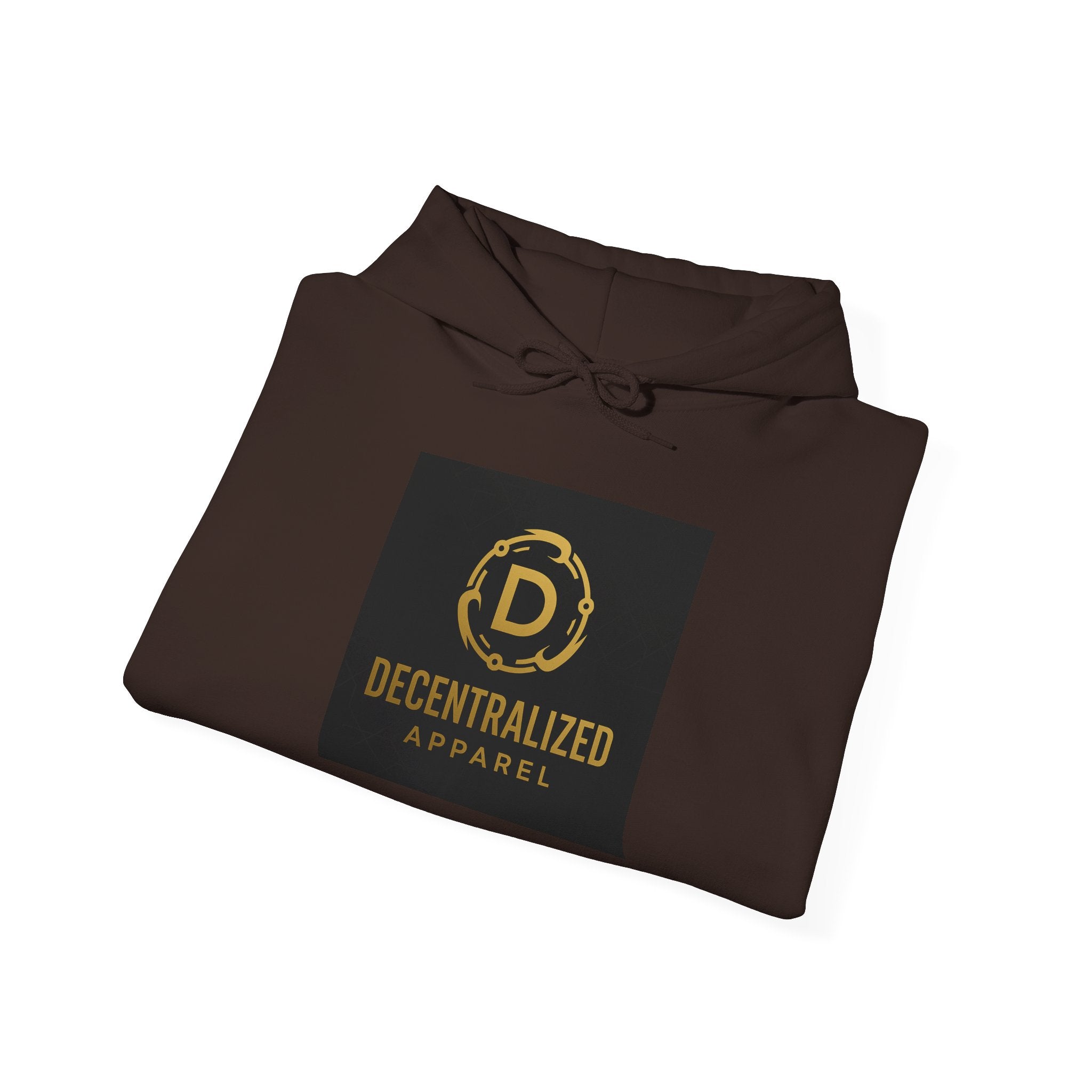 Decentralized Apparel Logo Hoodie – Gold Emblem Streetwear Sweatshirt