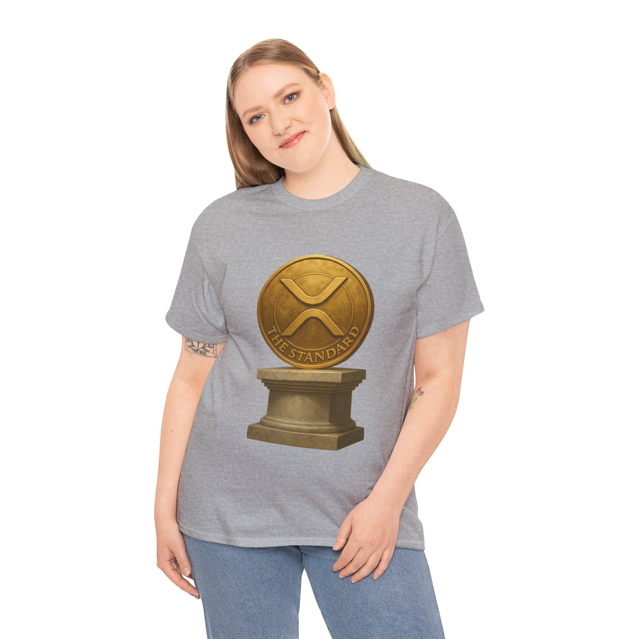 XRP Ledger Trophy T‑Shirt – Gold Ripple Coin on Pedestal Crypto Tee