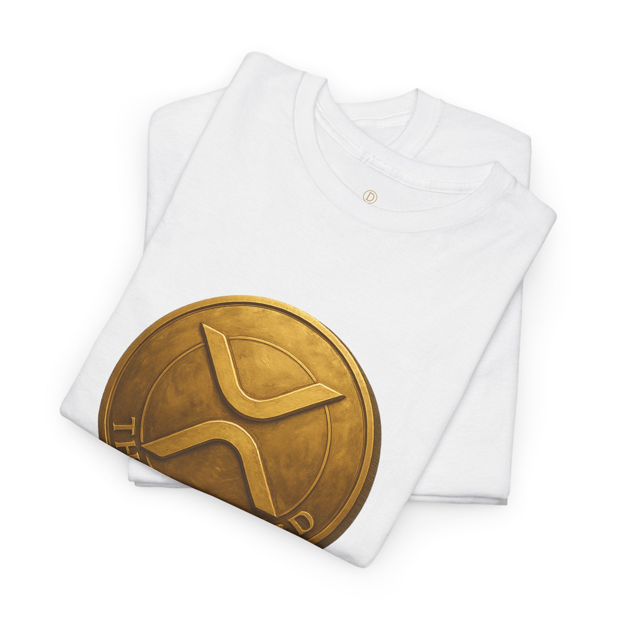 XRP Ledger Trophy T‑Shirt – Gold Ripple Coin on Pedestal Crypto Tee