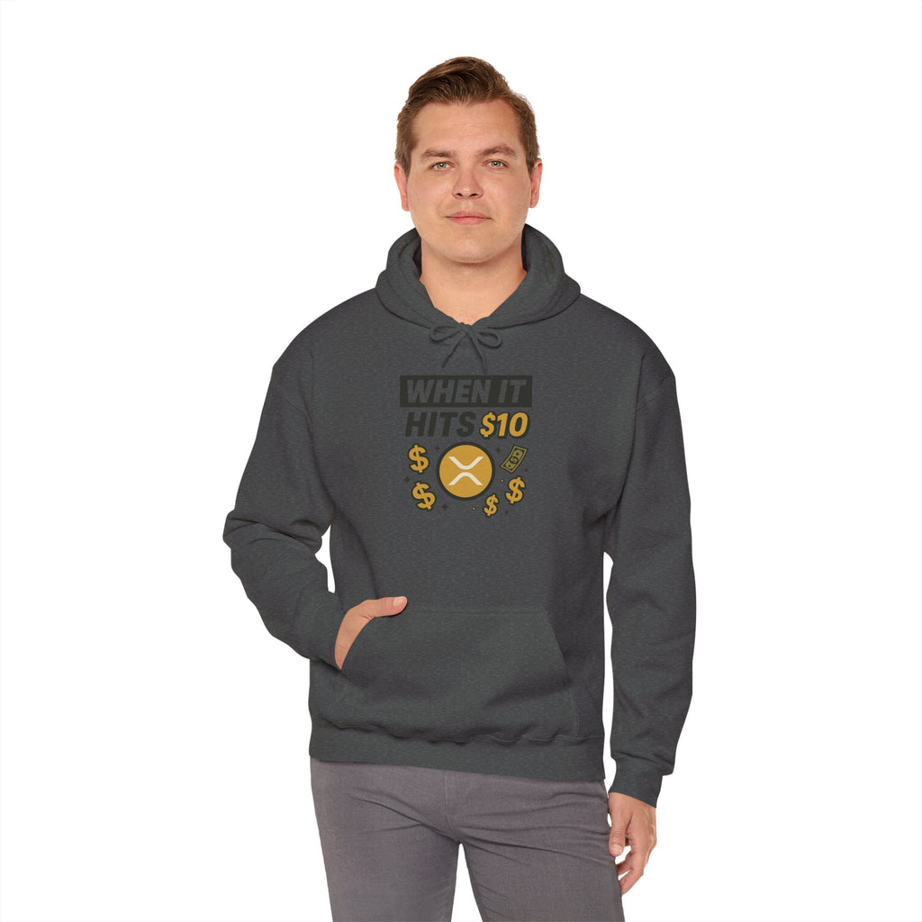 Crypto HODL Hoodie – "When It Hits 10" Funny XRP Coin Sweatshirt