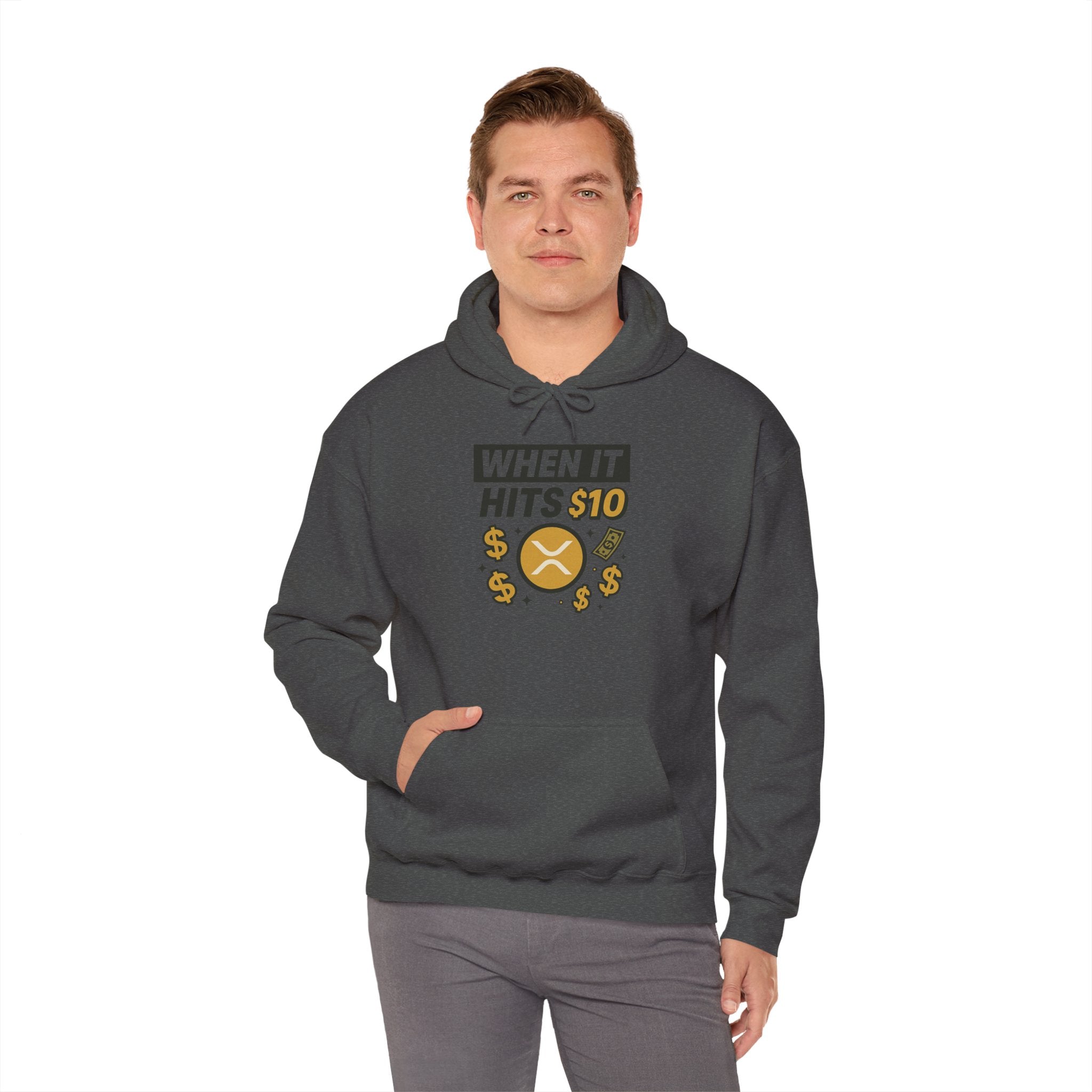 Crypto HODL Hoodie – "When It Hits 10" Funny XRP Coin Sweatshirt