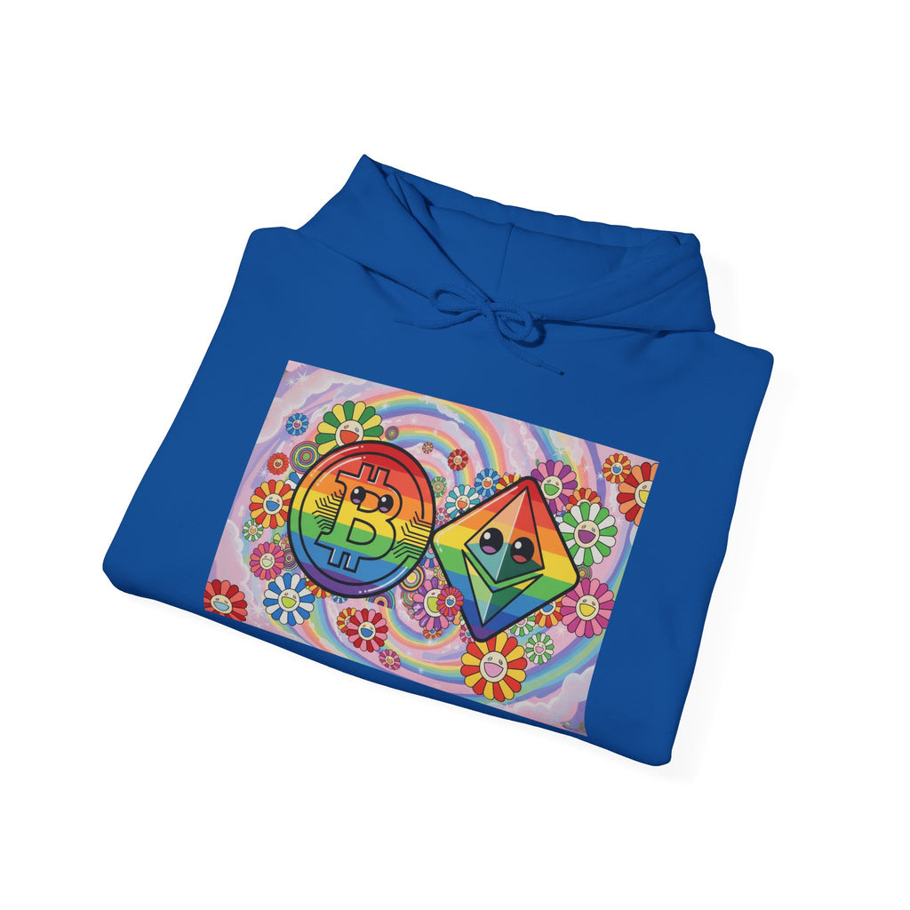 Crypto Flower Power Hoodie — Bitcoin & Ethereum Psychedelic Design