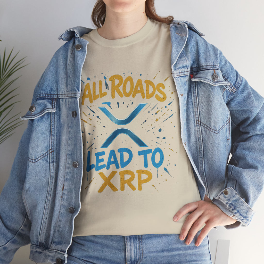 XRP Crypto Tee — "All Roads Lead to XRP" Casual Cryptocurrency Shirt