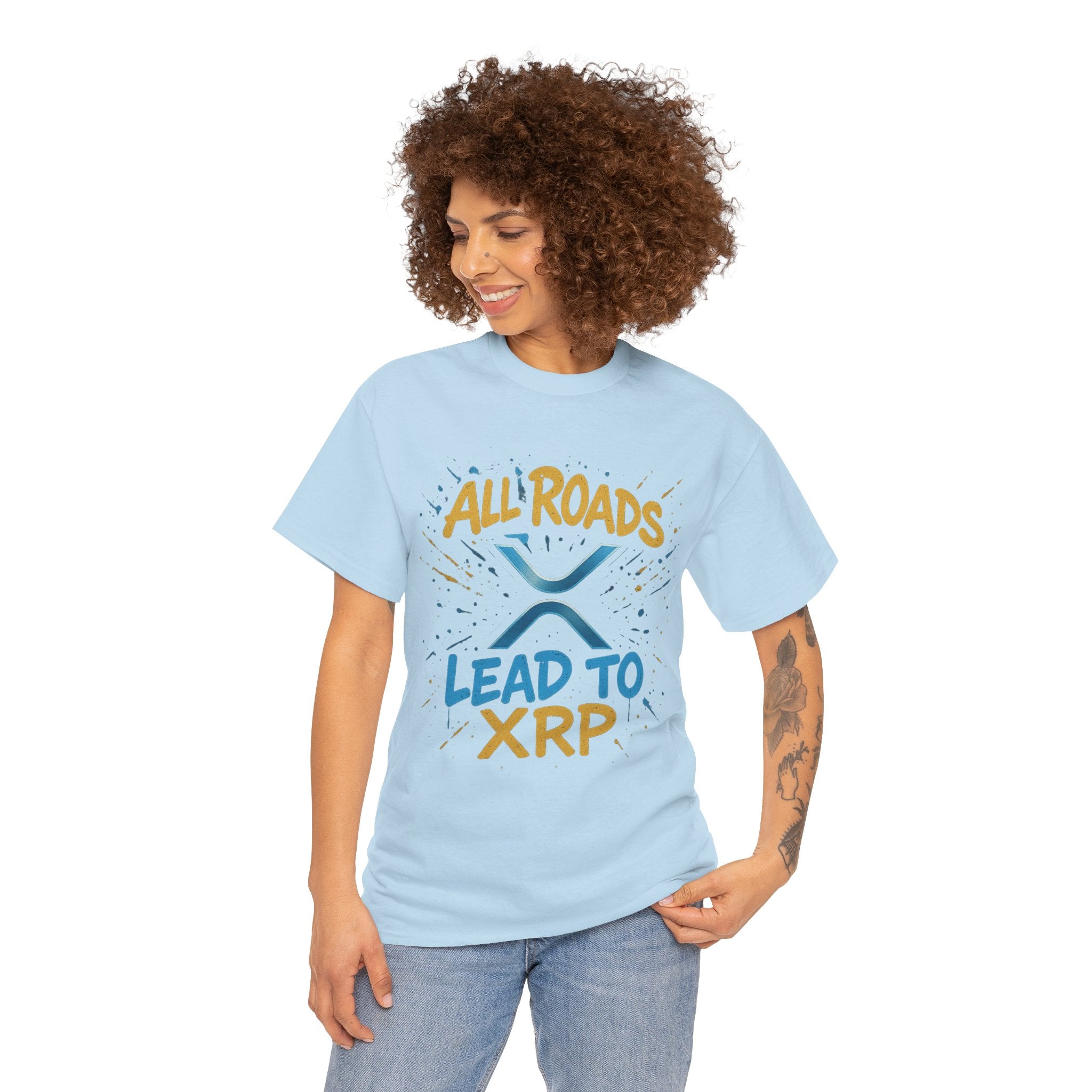 XRP Crypto Tee — "All Roads Lead to XRP" Casual Cryptocurrency Shirt