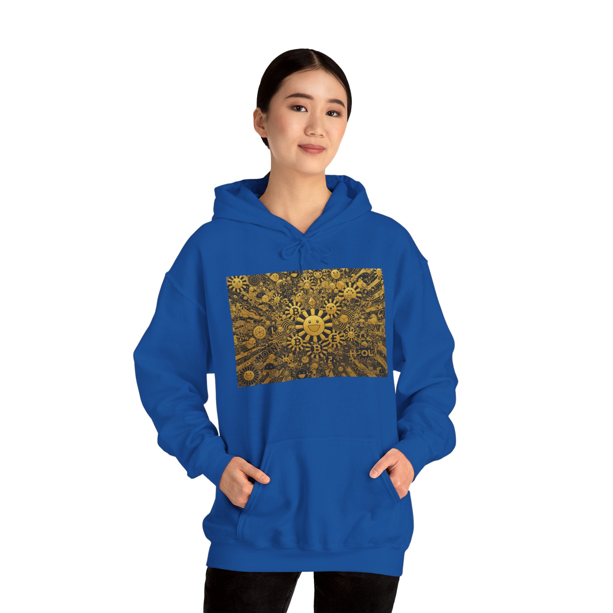 Solar Mandala Hoodie — Golden Sunburst Graphic Pullover