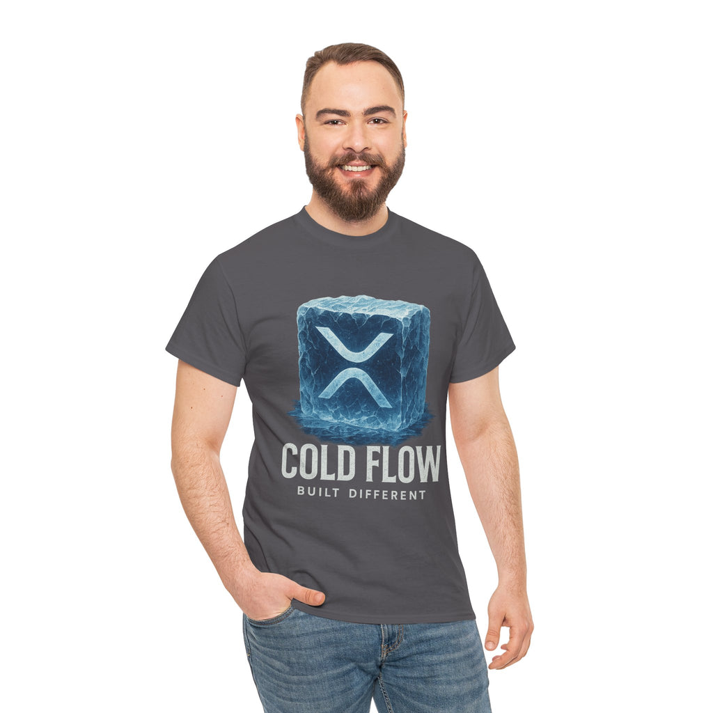 Cold Flow Ripple Logo T‑Shirt — 'Cold Flow: Built Different' Ice Cube Design