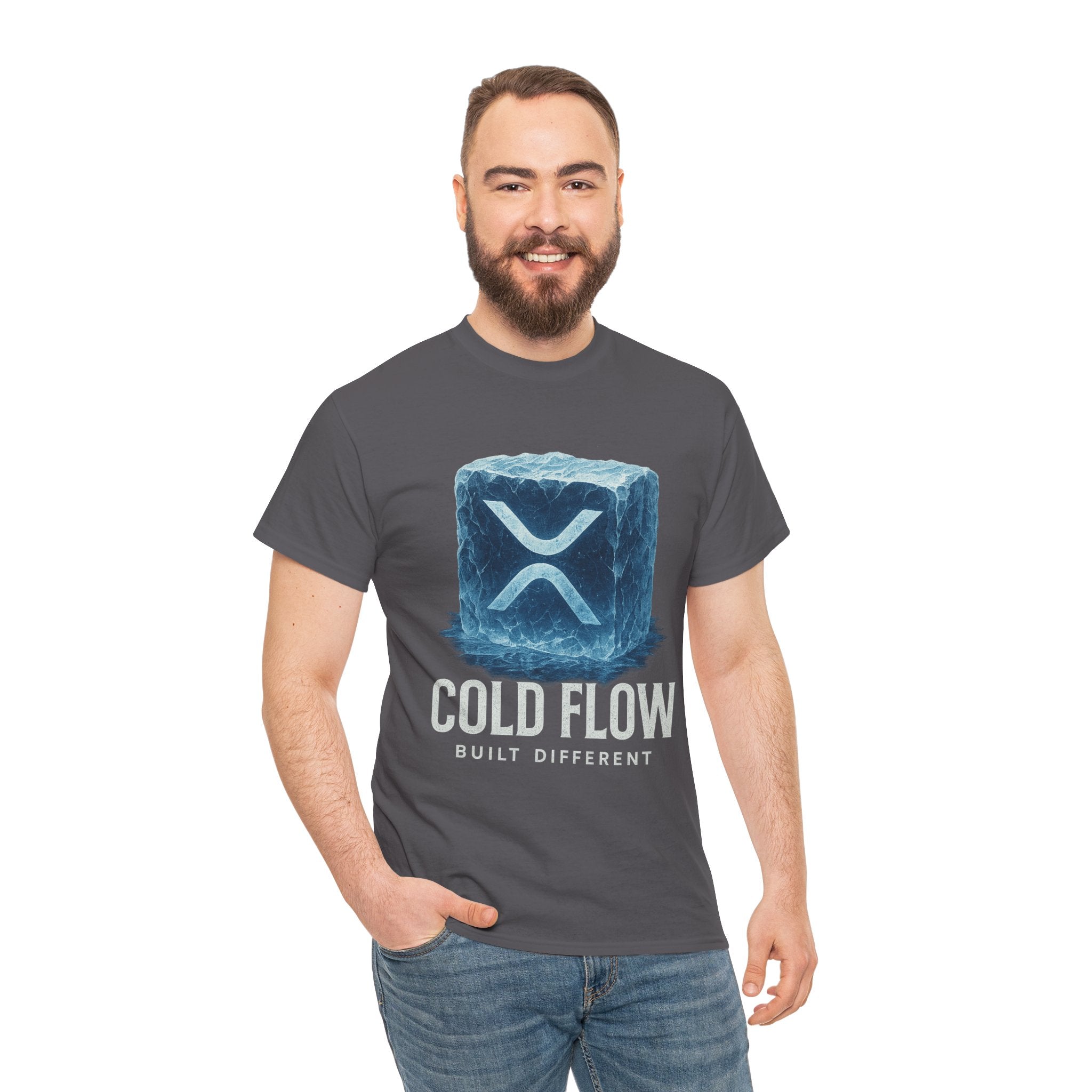 Cold Flow Ripple Logo T‑Shirt — 'Cold Flow: Built Different' Ice Cube Design