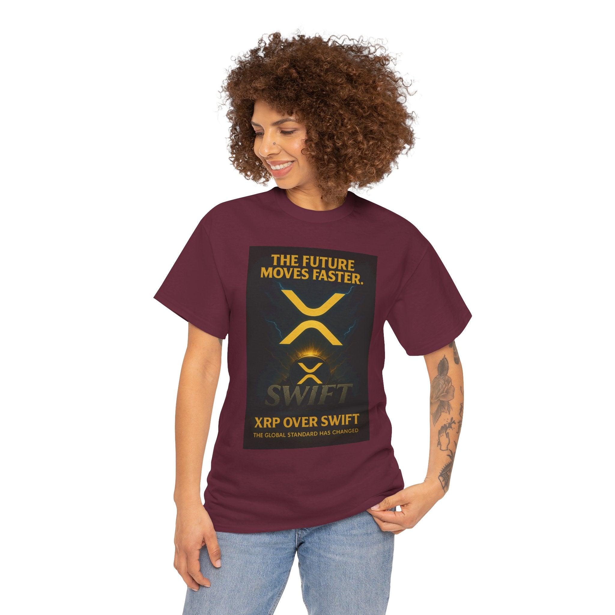 XRP Swift Crypto T-Shirt — “The Future Moves Faster” XRP Over Swift Tee