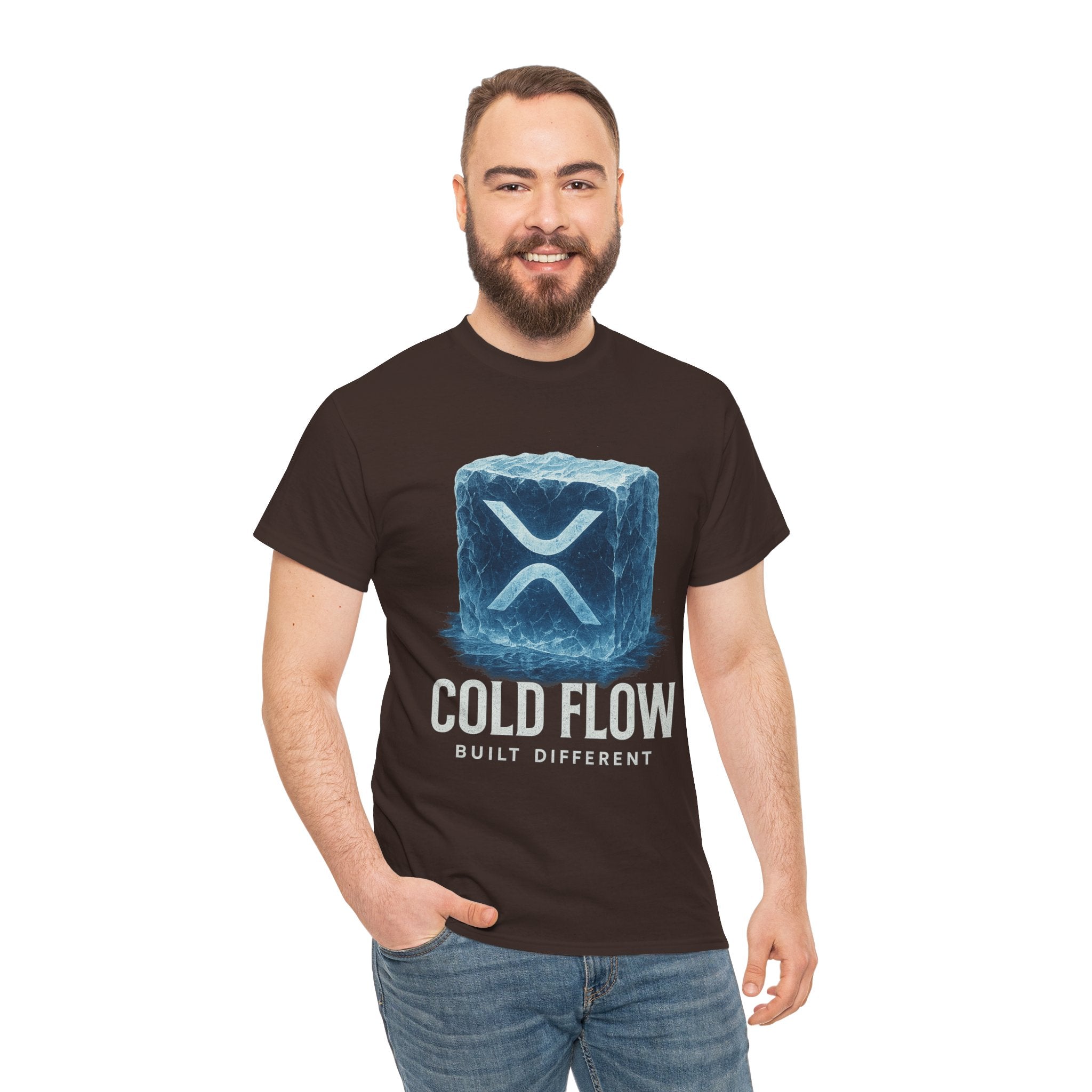 Cold Flow Ripple Logo T‑Shirt — 'Cold Flow: Built Different' Ice Cube Design
