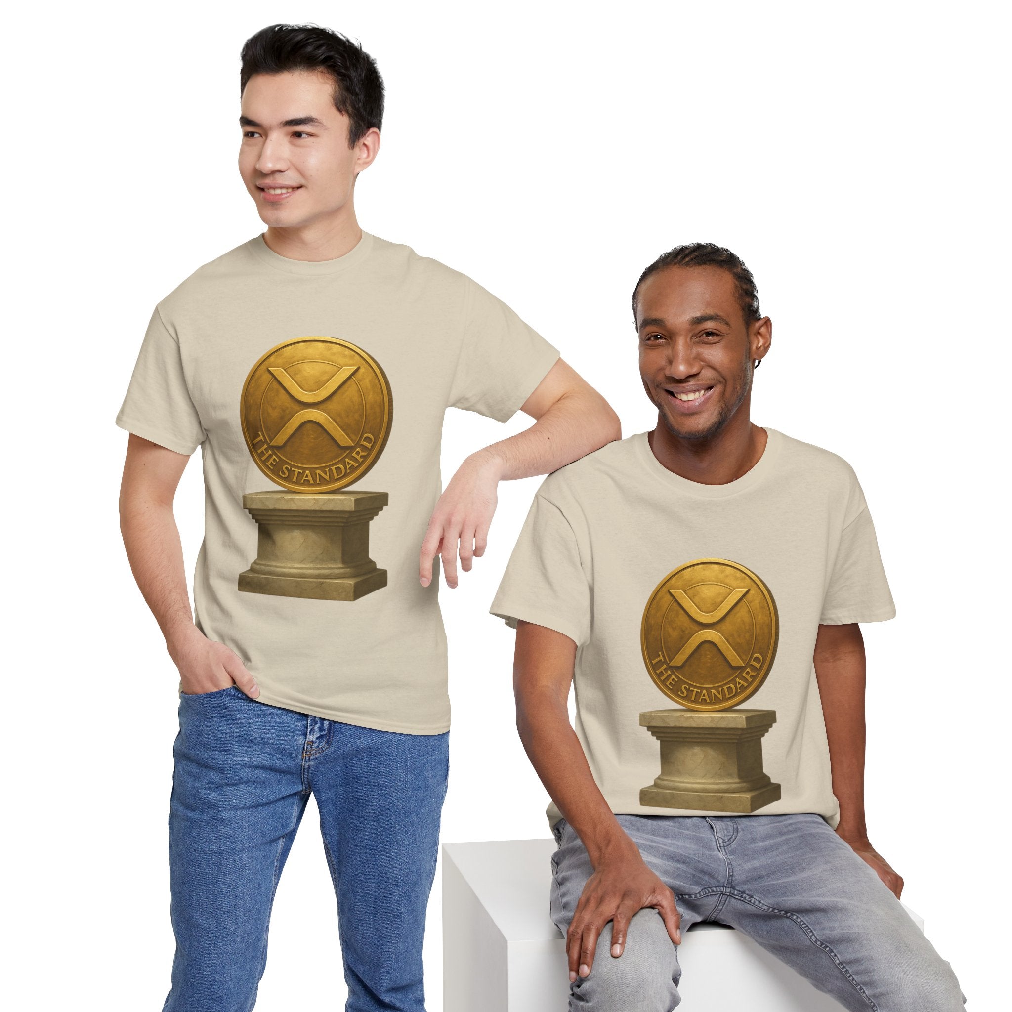 XRP Ledger Trophy T‑Shirt – Gold Ripple Coin on Pedestal Crypto Tee
