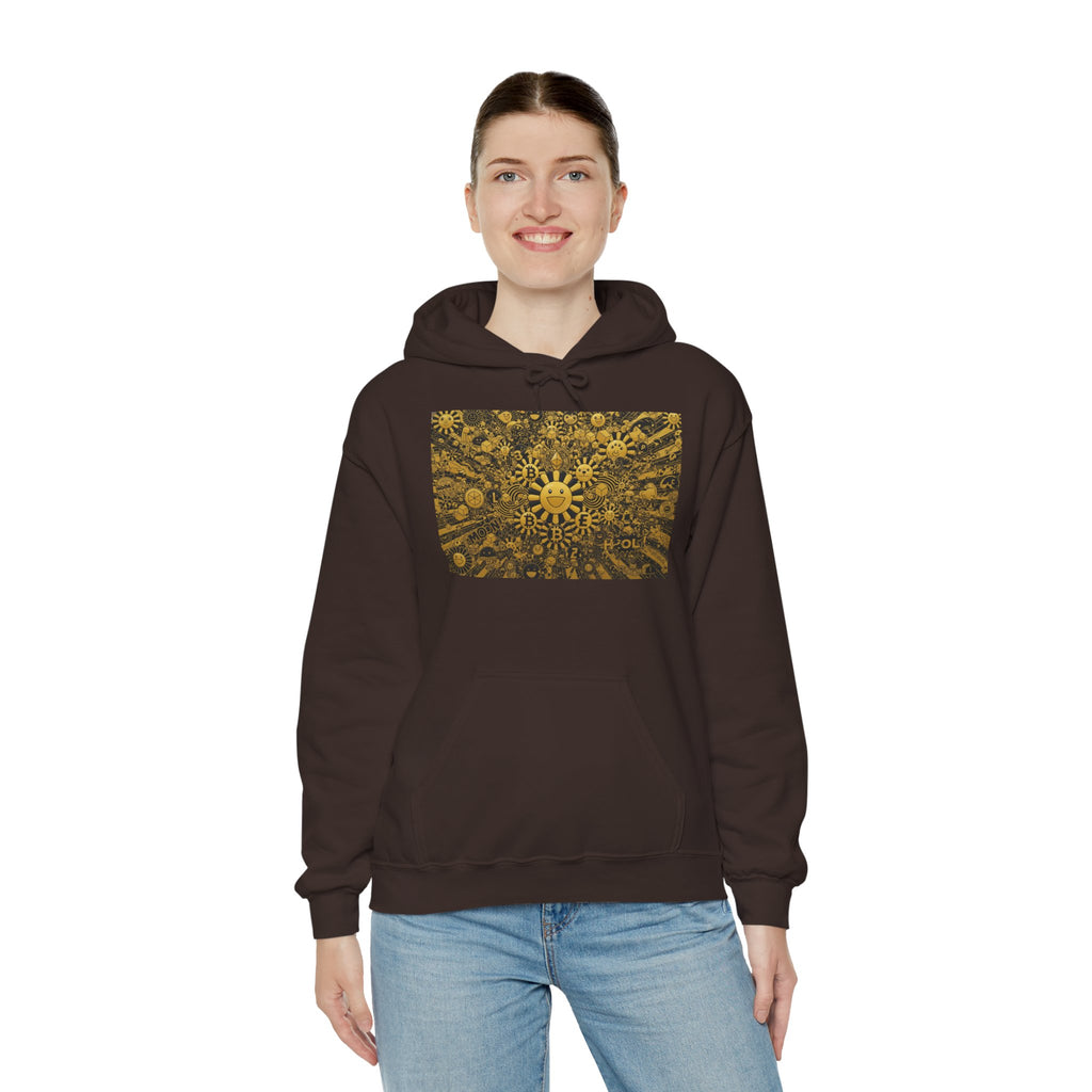 Solar Mandala Hoodie — Golden Sunburst Graphic Pullover