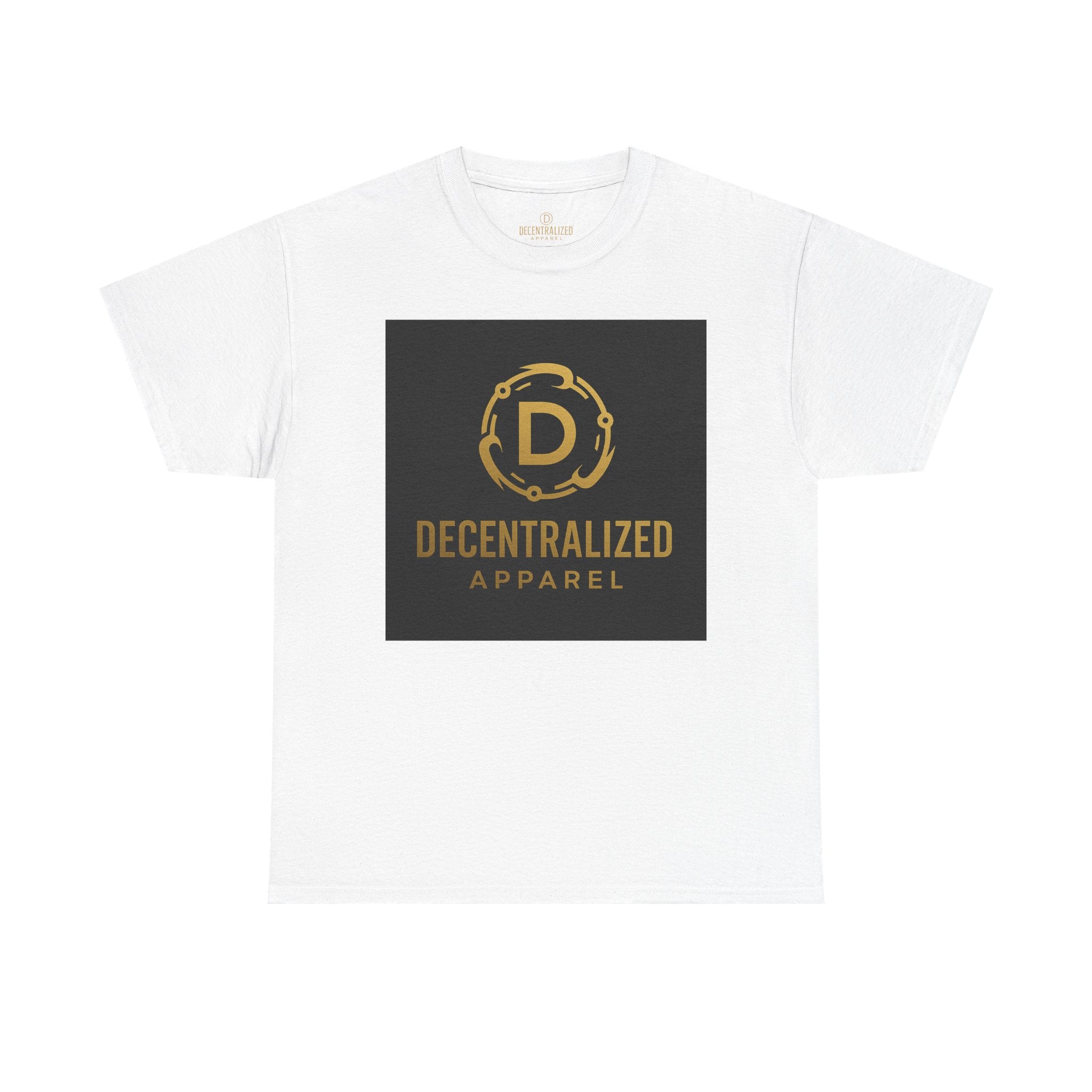 Decentralized Apparel Logo Tee — Gold Emblem Cotton T-Shirt