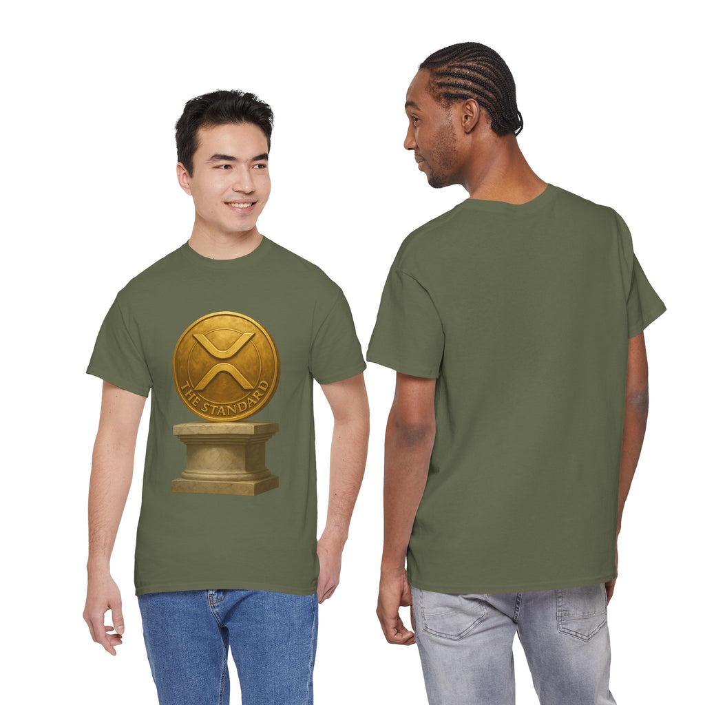 XRP Ledger Trophy T‑Shirt – Gold Ripple Coin on Pedestal Crypto Tee