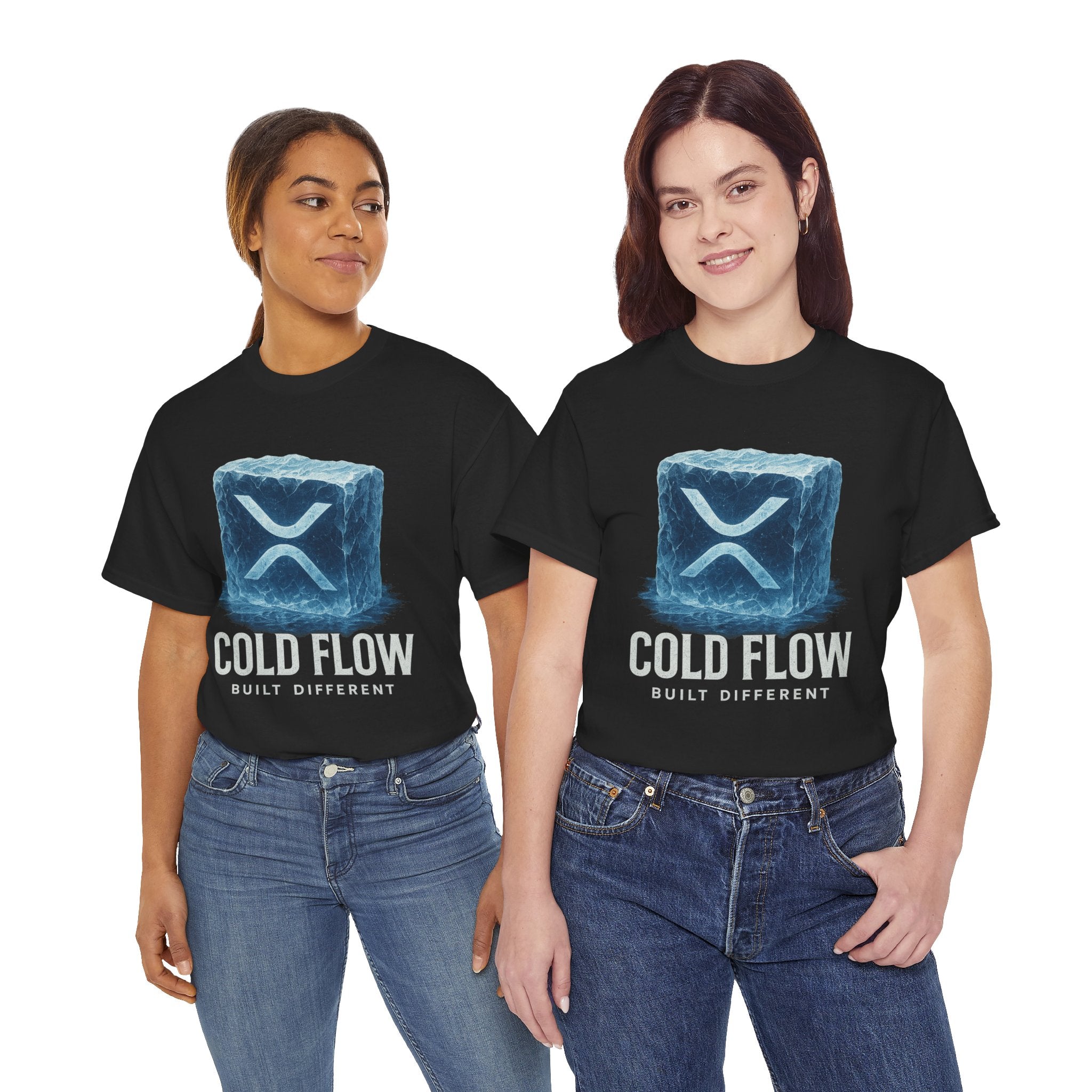 Cold Flow Ripple Logo T‑Shirt — 'Cold Flow: Built Different' Ice Cube Design