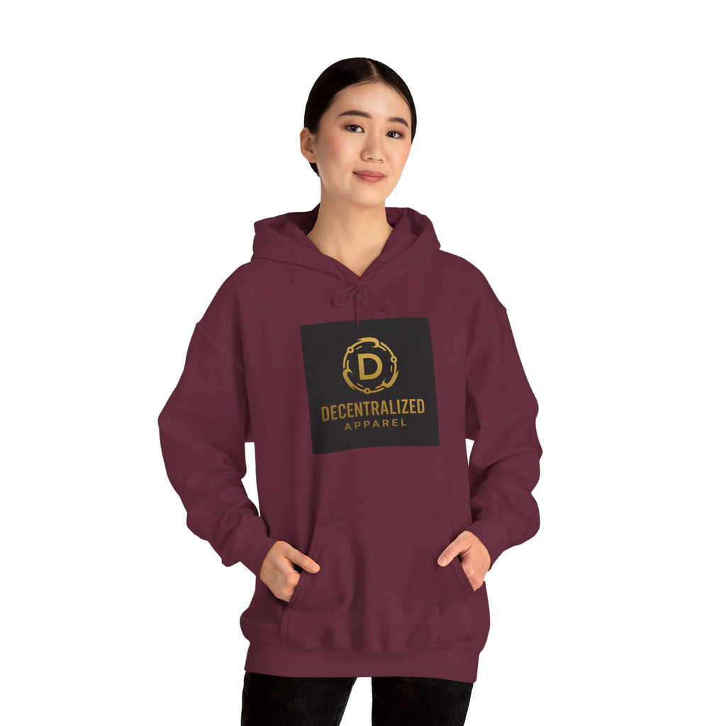 Decentralized Apparel Logo Hoodie – Gold Emblem Streetwear Sweatshirt