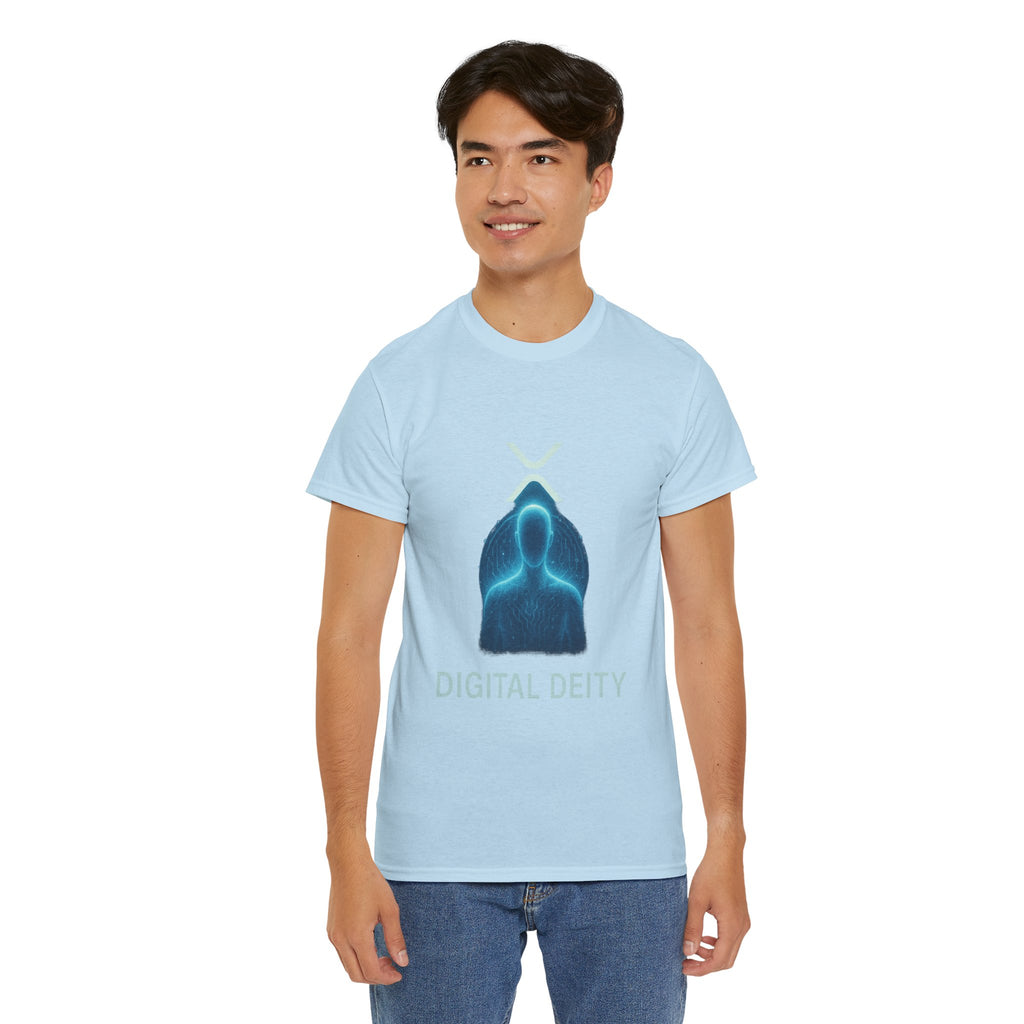 Digital Deity T‑Shirt — Futuristic Neon Tech Hoodie Tee