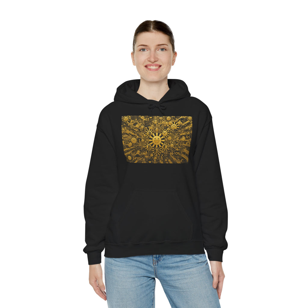 Solar Mandala Hoodie — Golden Sunburst Graphic Pullover