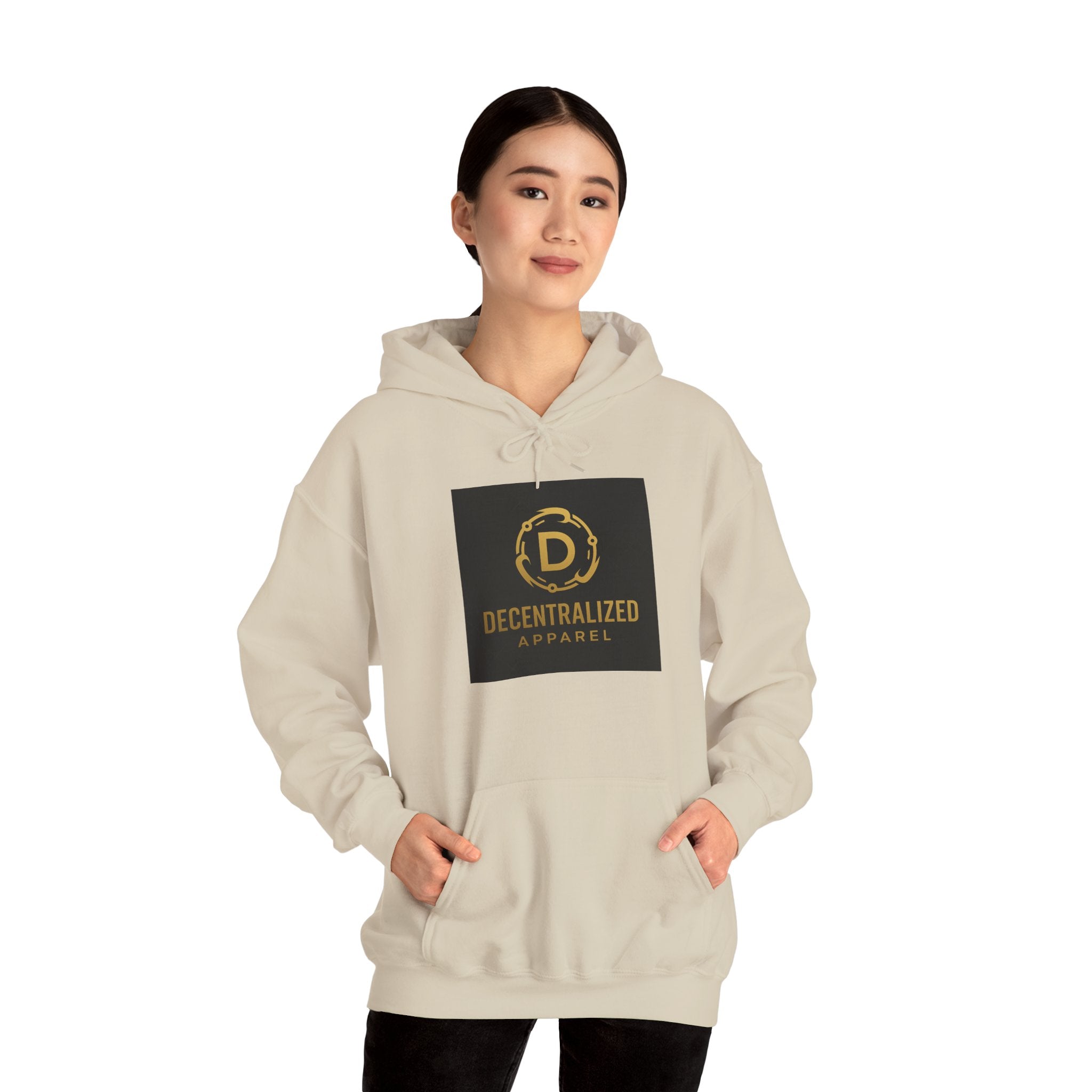Decentralized Apparel Logo Hoodie – Gold Emblem Streetwear Sweatshirt