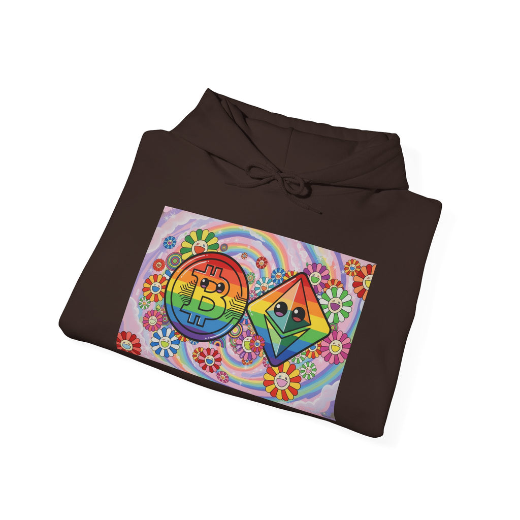 Crypto Flower Power Hoodie — Bitcoin & Ethereum Psychedelic Design