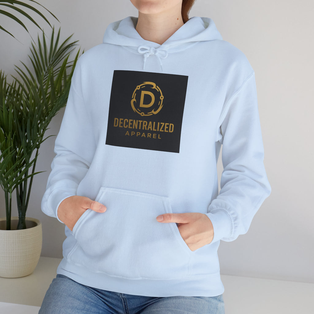 Decentralized Apparel Logo Hoodie – Gold Emblem Streetwear Sweatshirt