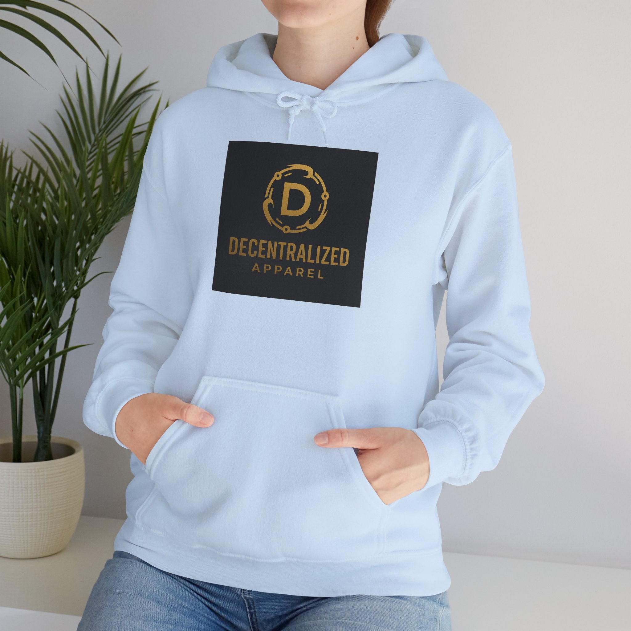 Decentralized Apparel Logo Hoodie – Gold Emblem Streetwear Sweatshirt