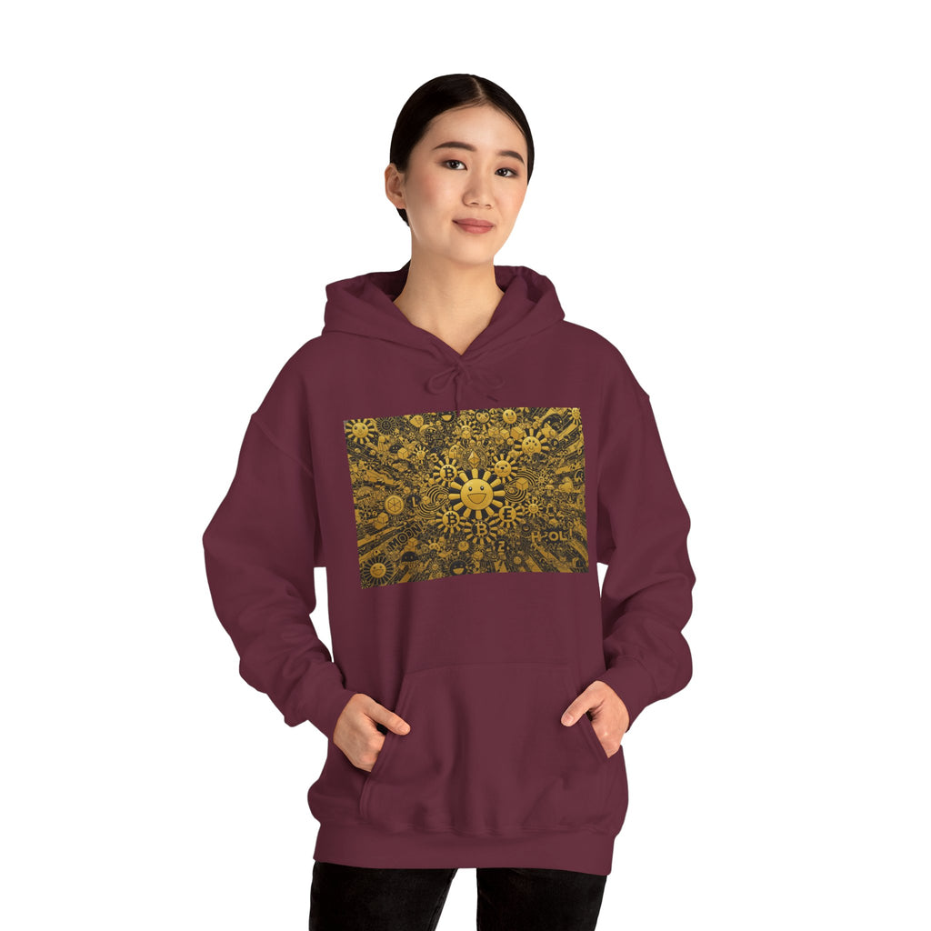 Solar Mandala Hoodie — Golden Sunburst Graphic Pullover