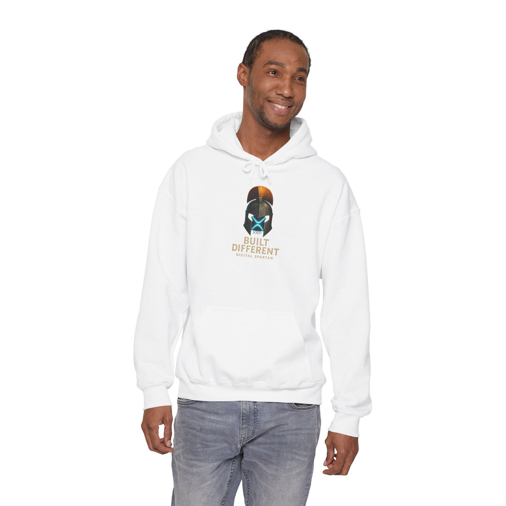 Built Different Hoodie — Futuristic Spartan Helmet Graphic Pullover
