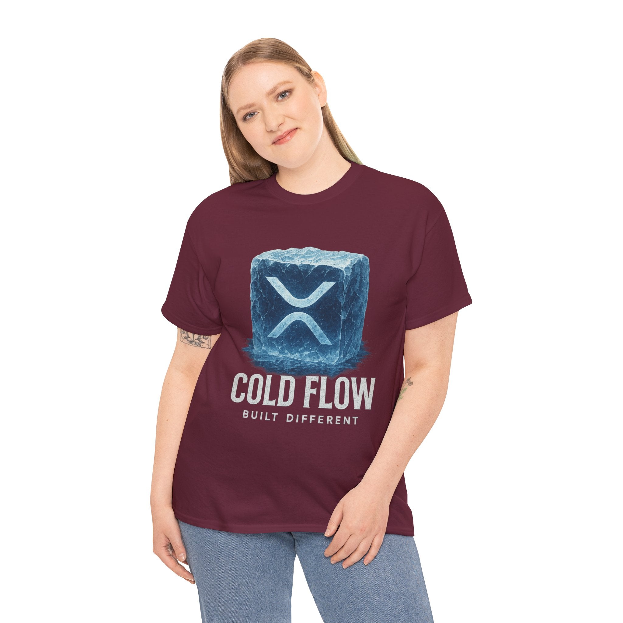 Cold Flow Ripple Logo T‑Shirt — 'Cold Flow: Built Different' Ice Cube Design