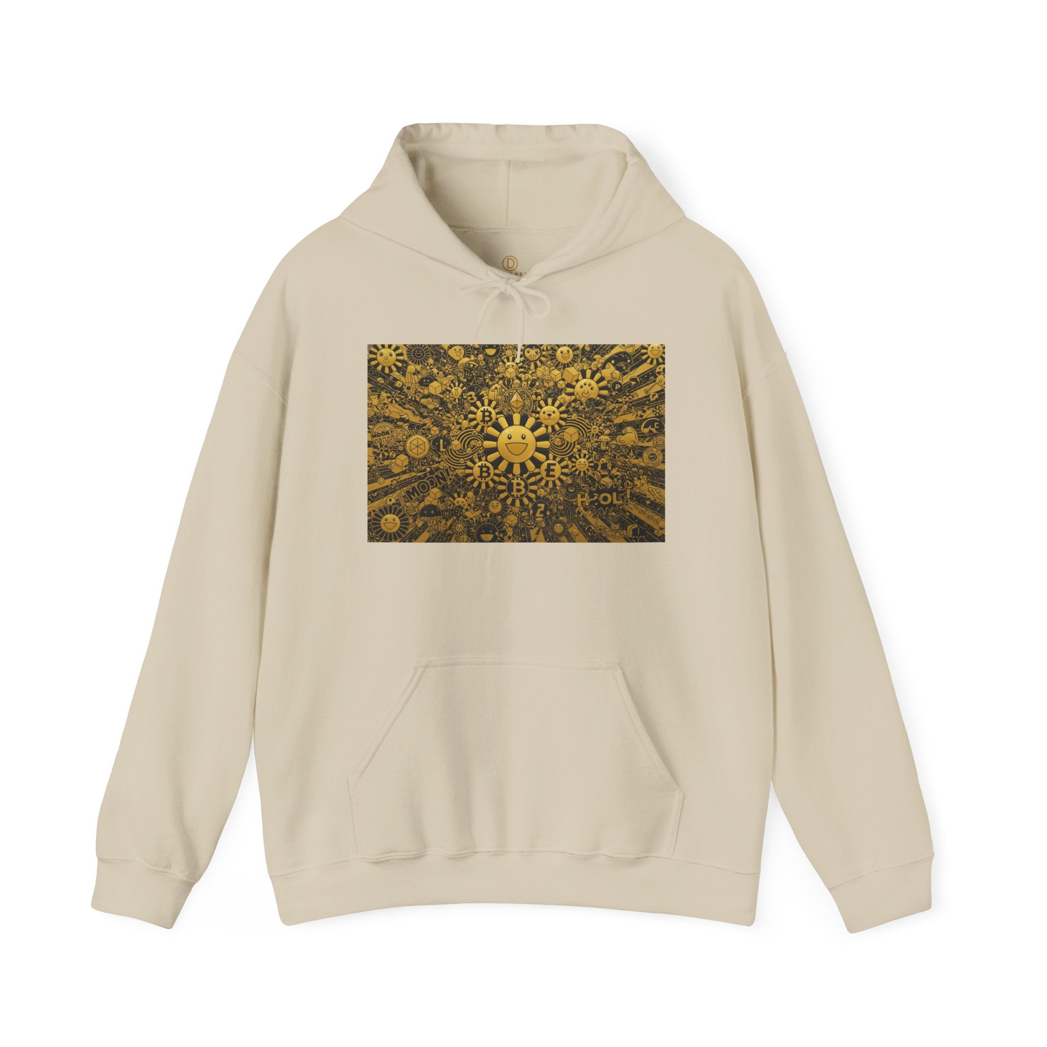 Solar Mandala Hoodie — Golden Sunburst Graphic Pullover