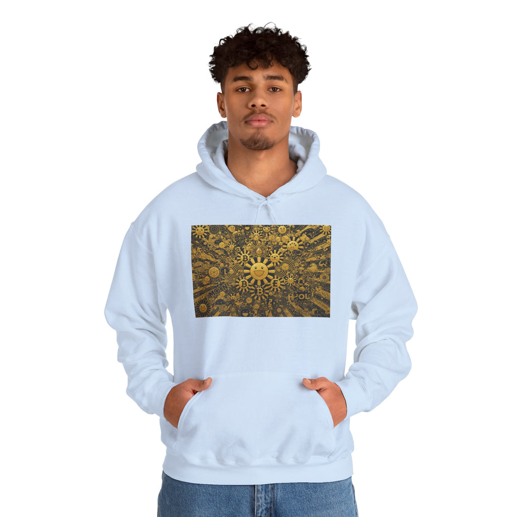 Solar Mandala Hoodie — Golden Sunburst Graphic Pullover
