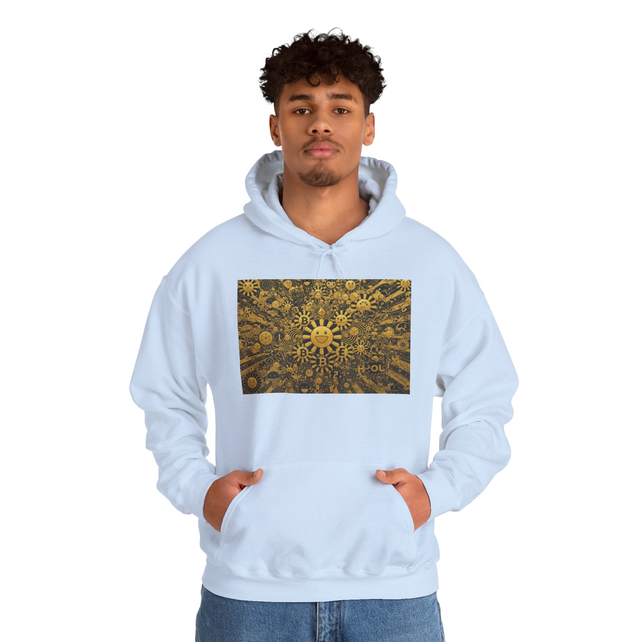 Solar Mandala Hoodie — Golden Sunburst Graphic Pullover